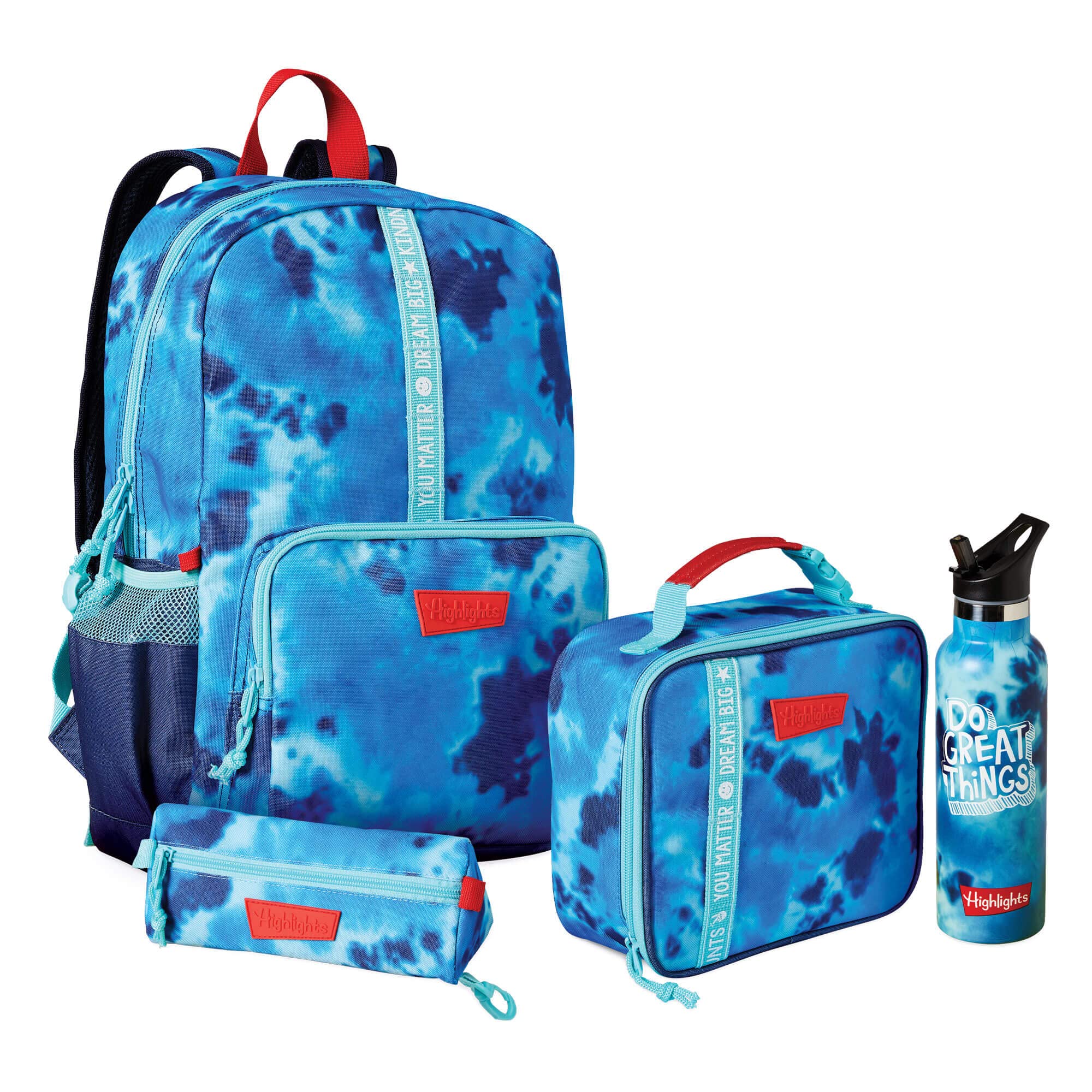 Tie-Dye Backpack Set for Kids - School Backpack, Lunch Box, Water Bottle & Pencil Case for Boys & Girls Ages 5-9 | Perfect for Elementary School, Day Trips & Outdoor Adventures