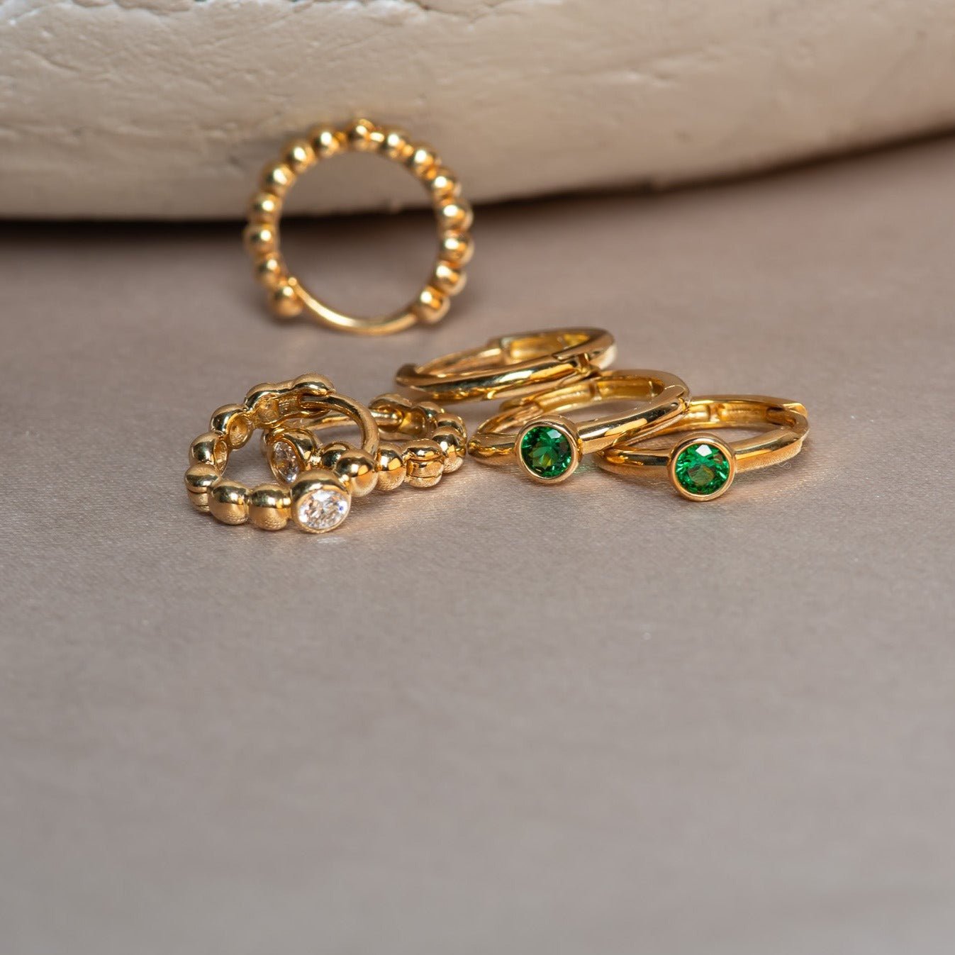 14K Yellow Gold Diamond Beaded Huggie Hoop Earrings for Women - Perfect for Everyday Wear, Parties & Special Occasions