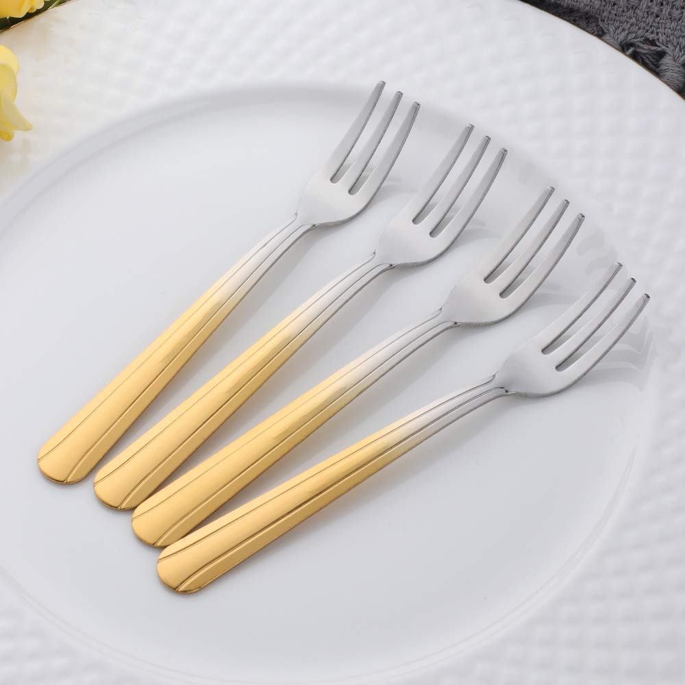 12-Piece Stainless Steel Cocktail Cake & Appetizer Fork Set - Elegant Gradient Gold Dessert Forks for Parties, Weddings & Fine Dining