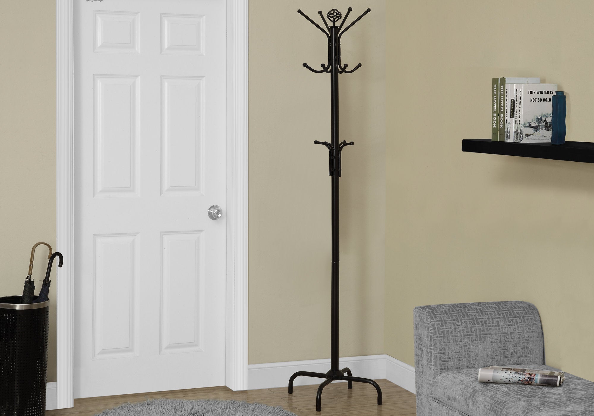 Black Metal Coat Rack 70 Inches Tall - Heavy Duty Freestanding Entryway Hallway Organizer for Jackets, Hats, Bags & Accessories