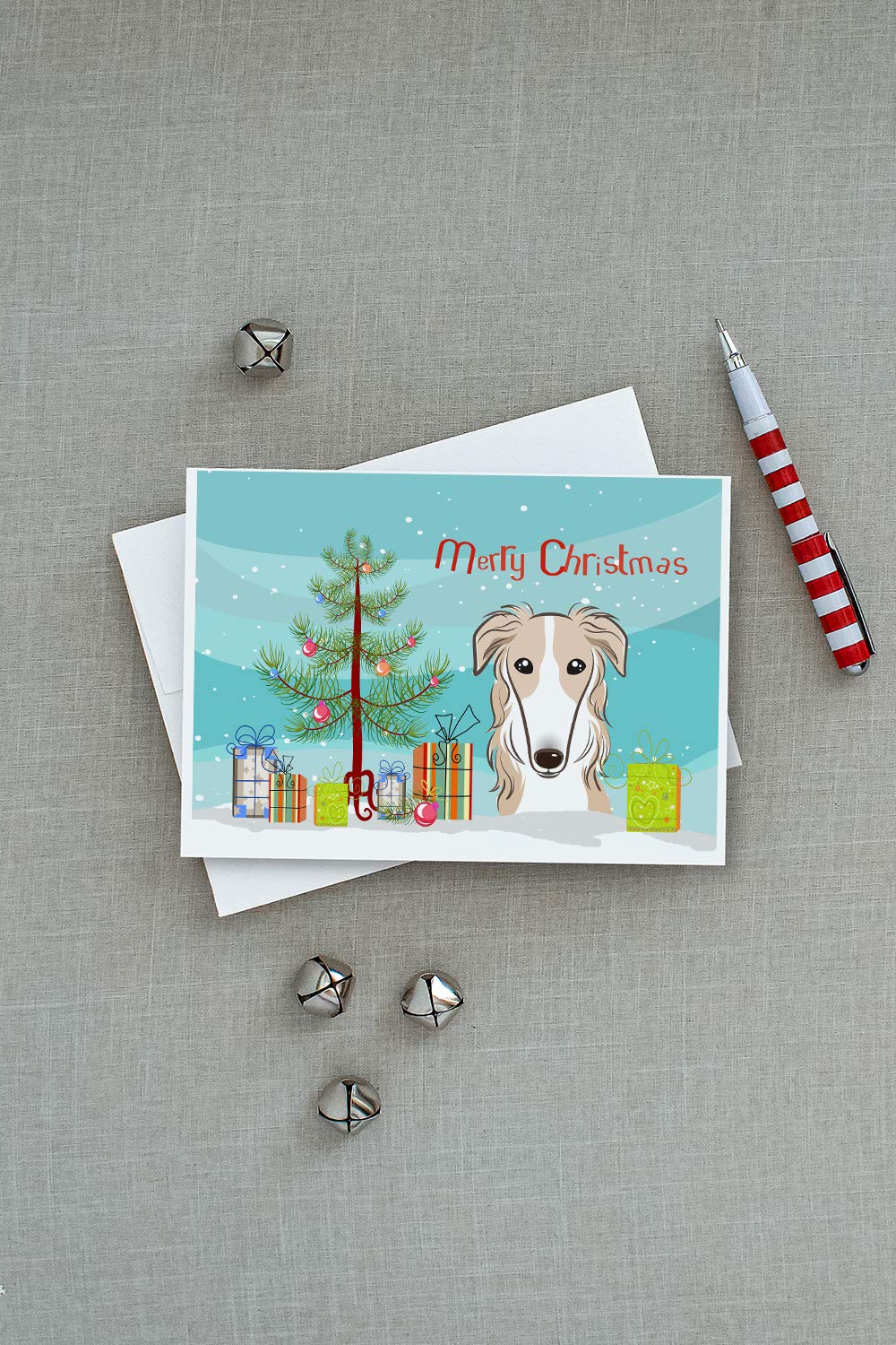 Christmas Tree and Borzoi Greeting Cards - Pack of 8 Blank A7 Note Cards with Envelopes (5x7 Inches) | Whimsical Holiday Stationery for Christmas Gifts, Party Invitations & Festive Correspondence