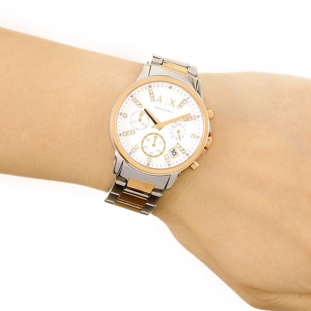 Armani Exchange AX4331 Women's Chronograph Watch - Two-Tone Stainless Steel Strap for Fashion & Everyday Wear | Perfect for Office, Dating & Special Occasions
