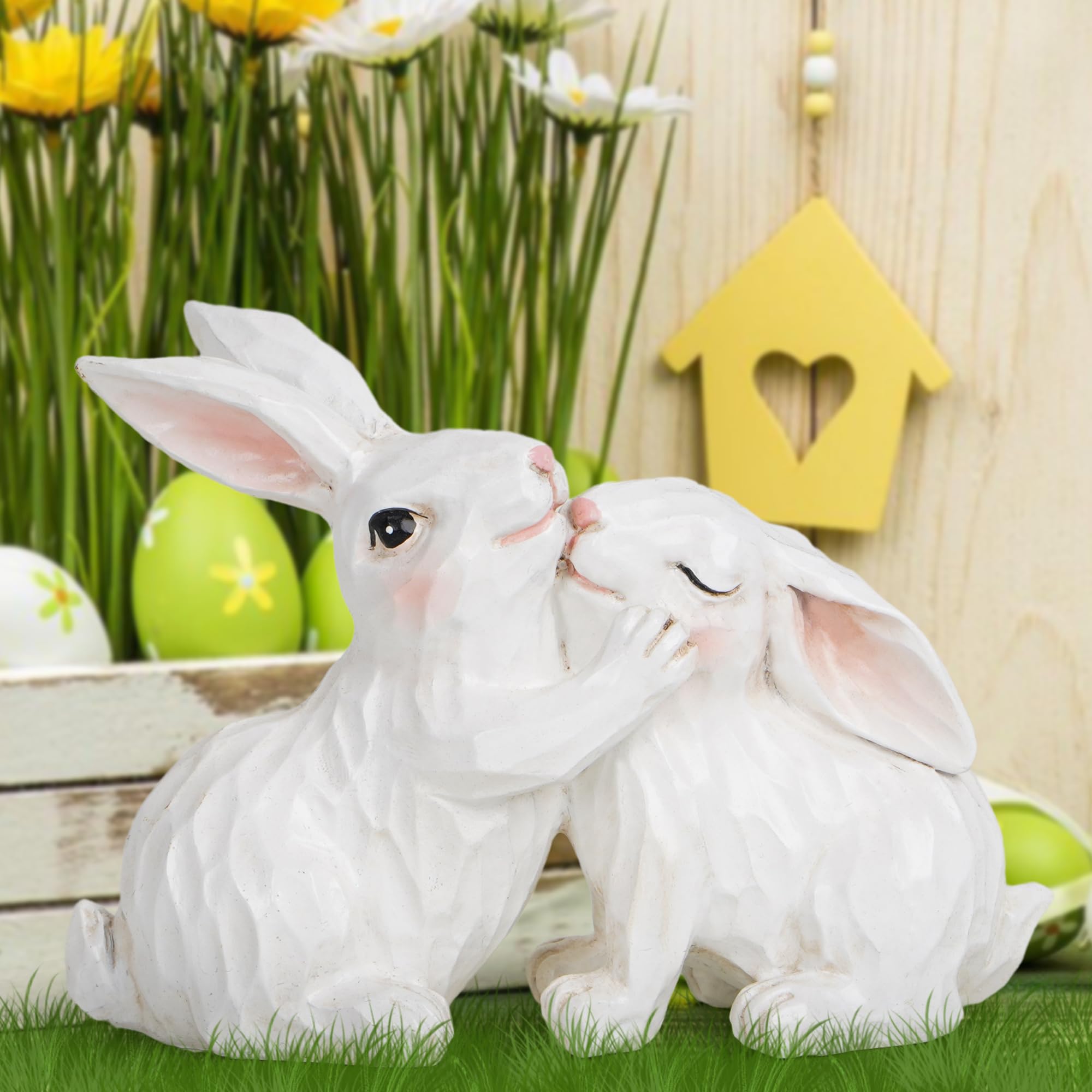 Easter Bunny Couple Decor - Spring Home Decor, Electroplated European Mini Bunny Figurines, Perfect Couple Gifts (White) - Ideal for Easter Decorations, Wedding Centerpieces & Romantic Home Accents