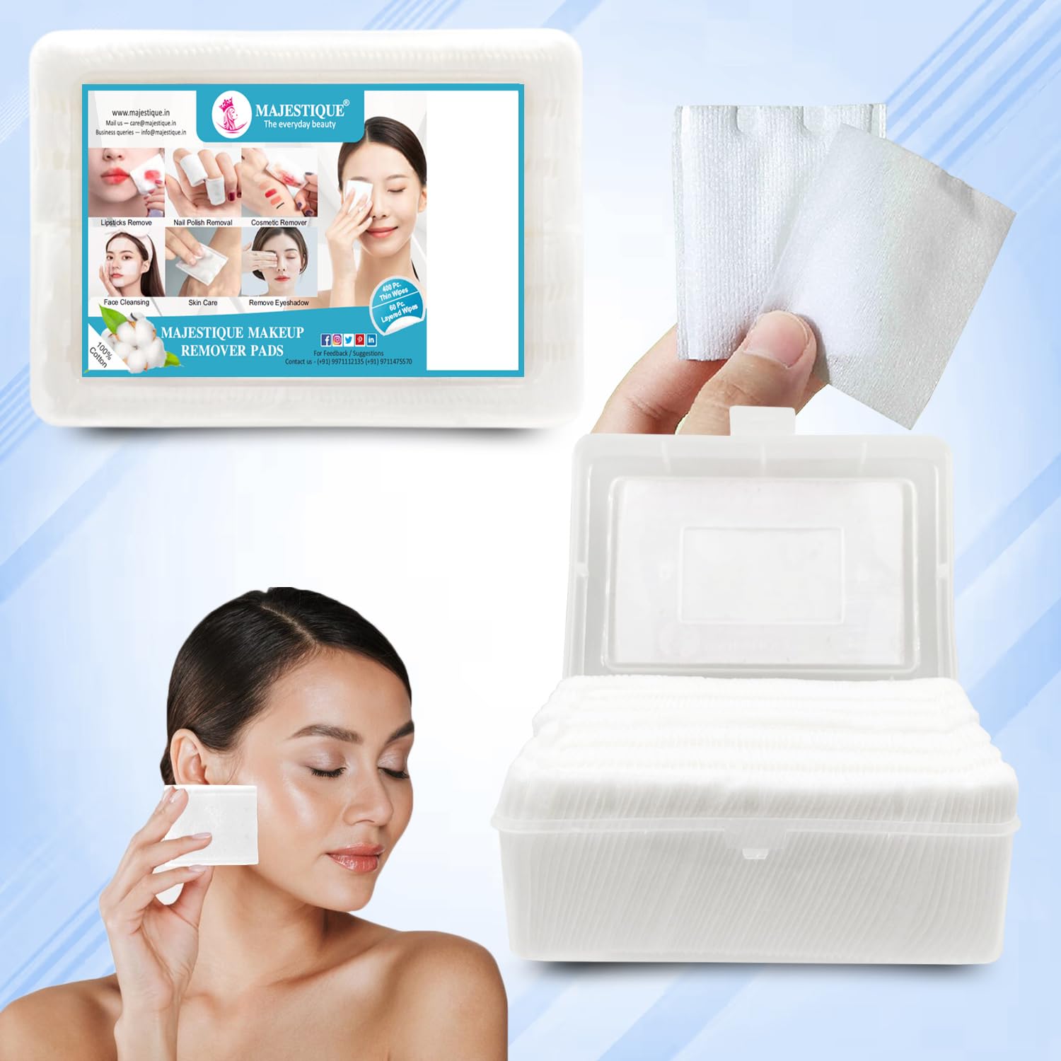 Majestique 100% Pure Cotton Face Pads - 460 Count Soft Makeup Remover Wipes for Gentle Eye & Facial Cleansing | Reusable Cosmetic Cotton Rounds for Toner, Micellar Water & Skincare | Perfect for Travel, Spa & Daily Beauty Routine