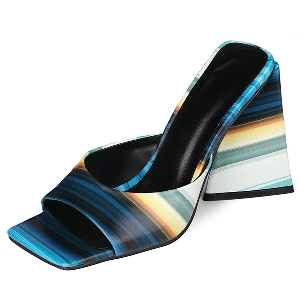 Skapee Women's Fashion Mules Sandals - Triangle Block High Heels Slides for Summer Outfits, Beach & Casual Wear