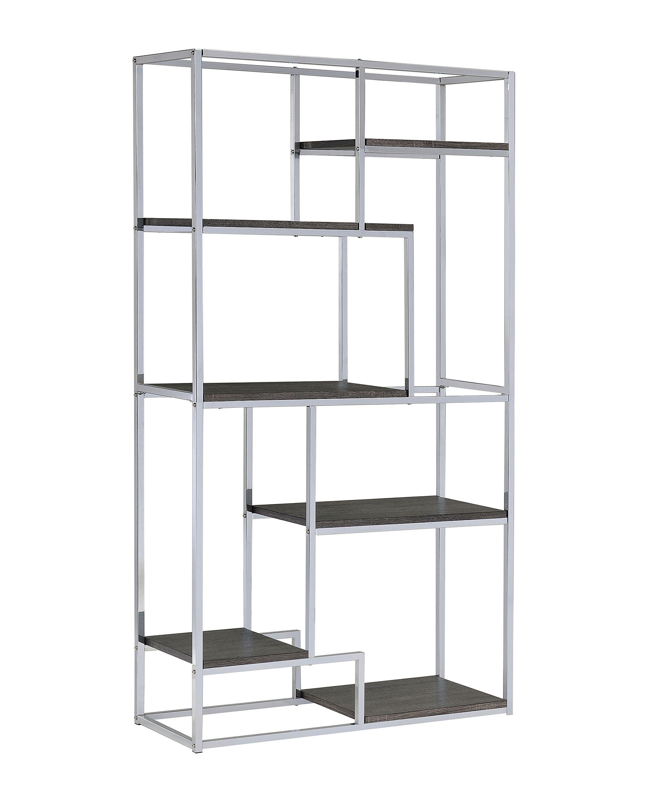 Furniture of America Corley Contemporary 6 Shelf Bookcase in Chrome - Modern Bookshelf for Living Room, Office, or Study Organization
