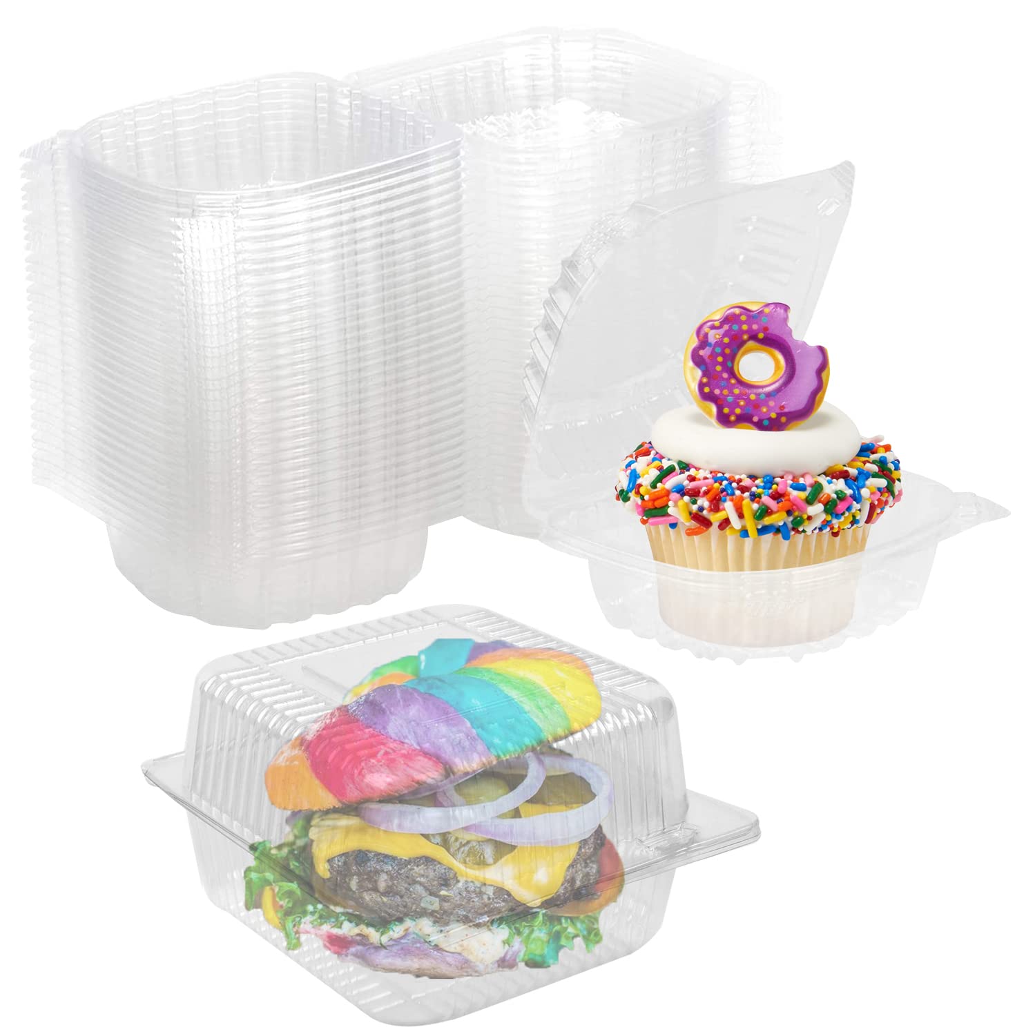 1000 Pcs Clear Plastic Square Hinged Food Storage Containers - 5.3