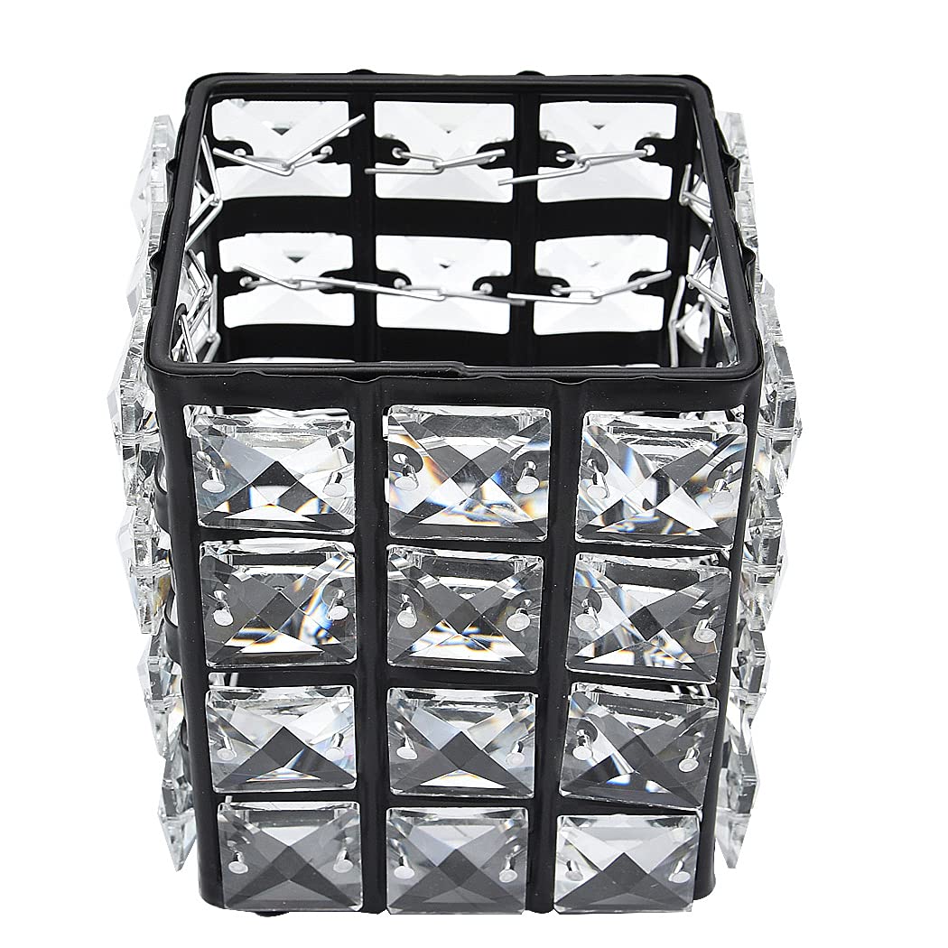 Handmade Crystal Makeup Brush Holder & Eyebrow Pencil Organizer - Square Black Cosmetic Storage for Vanity, Bathroom, Office Desk | Perfect for Makeup Artists & Beauty Enthusiasts
