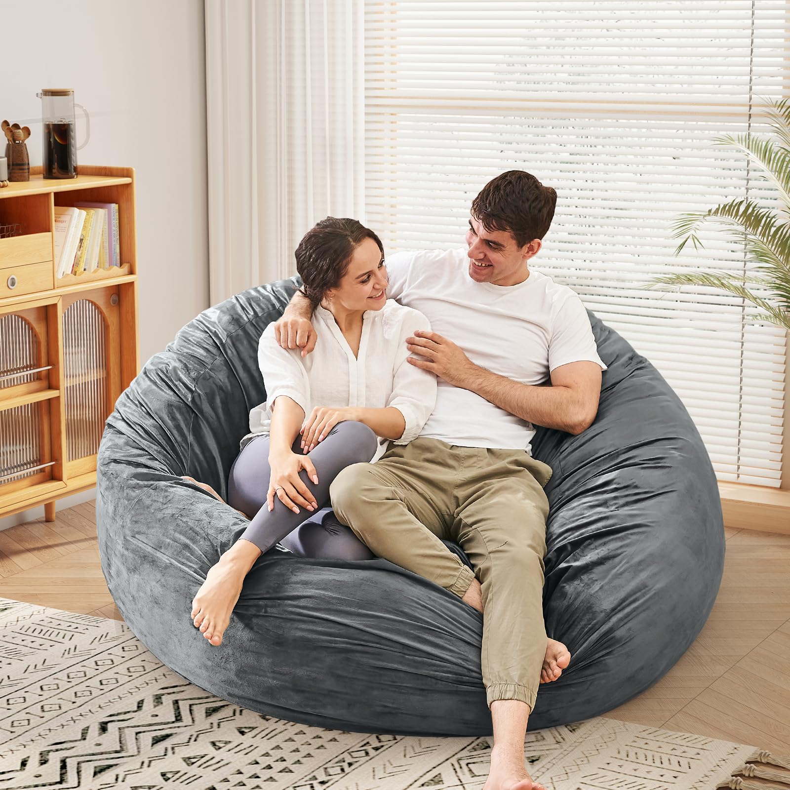 Giant Convertible Bean Bag Chair & Bed for Adults - Ultra Soft Microfiber Cover with Premium Furniture Foam Filler - Charcoal Floor Couch Sofa for Bedroom, Dorm Room & Lounge - Perfect for Relaxing, Gaming & Movie Nights