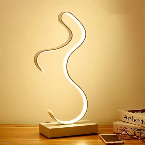 Modern Nordic Curve LED Table Lamp with Tricolor Dimmer Switch - Bedside Wall Lighting for Bedroom, Nightstand, Living Room | Adjustable Brightness & Warm White/Cool White/Natural Light | Creative Decorative Art Lamp (White) - Perfect for Reading, Relaxing & Ambient Lighting