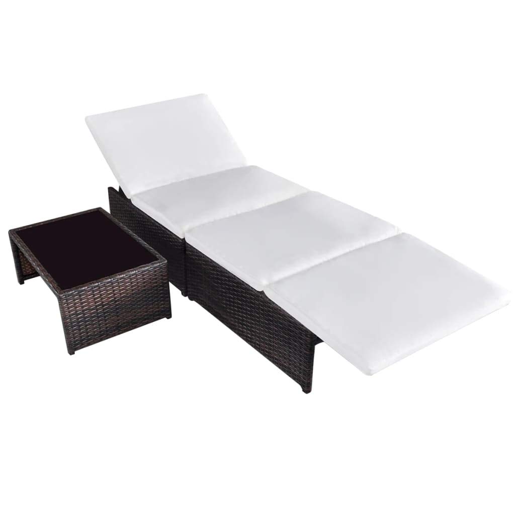2-Piece Brown Poly Rattan Outdoor Chaise Lounge Set with Side Table - Perfect for Poolside, Beach, Garden, Balcony, Patio & Yard Relaxation