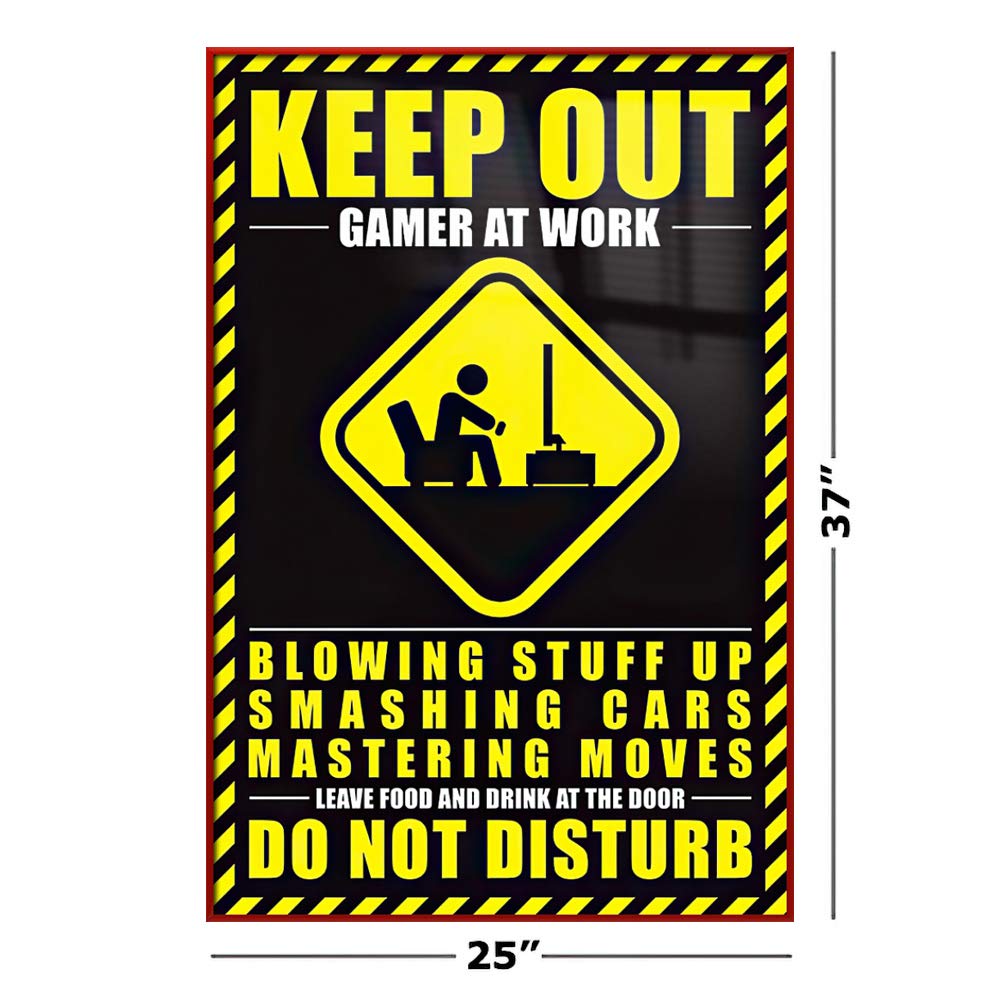 Keep Out Gamer at Work Framed Poster - 24x36 Inch Gaming Wall Art for Man Cave & Game Room Decor - Perfect for Gamers, Offices & Entertainment Spaces
