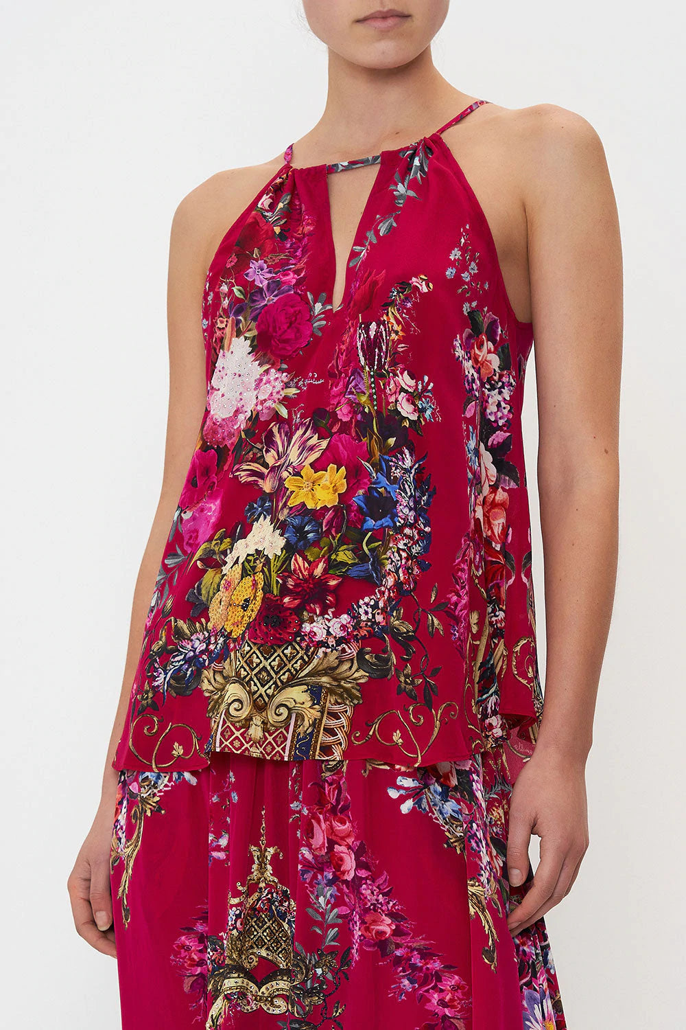 Bohemian Flared Cami Top with Neck Tie - Floral Print Women's Blouse for Summer Outfits, Beach Cover Up & Date Night Dresses