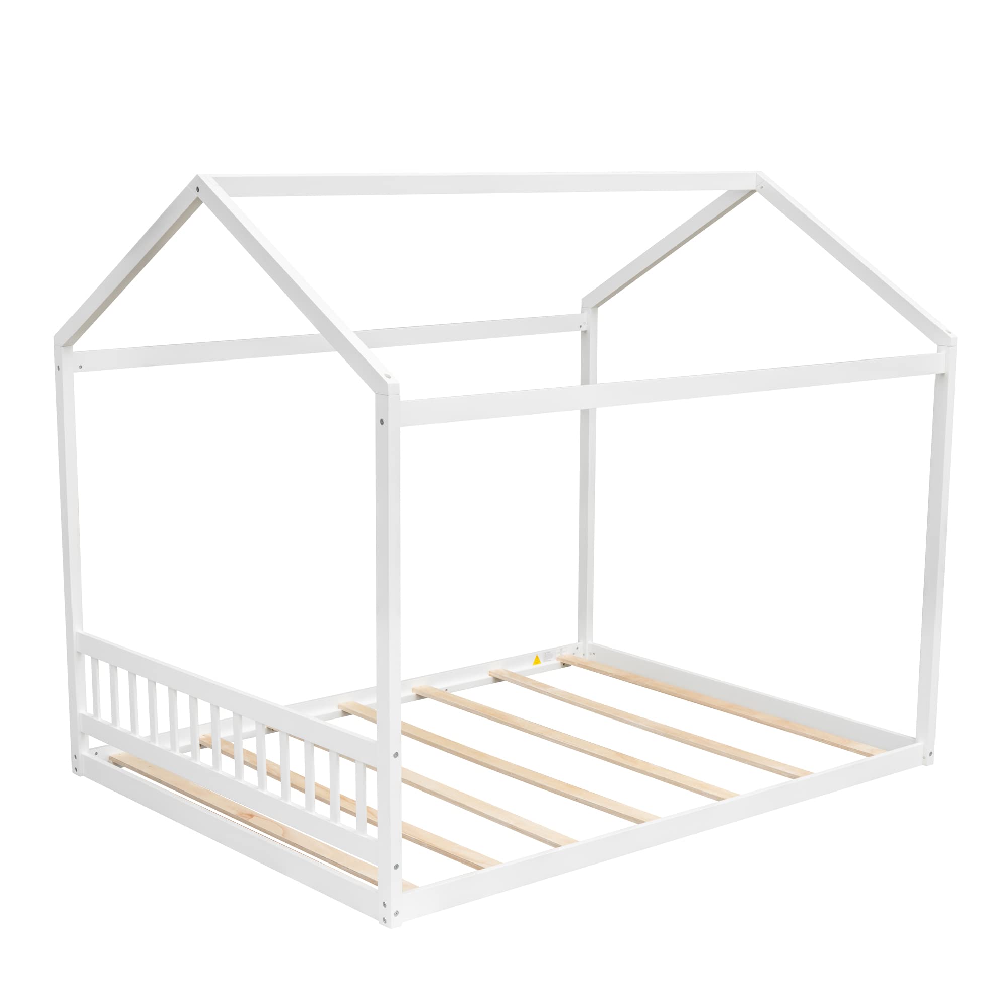 Harper & Bright Designs Queen Size Wooden House Bed Frame with Headboard - Montessori Floor Bed for Kids, Girls & Boys Bedroom Furniture - No Box Spring Needed, White - Perfect for Montessori Bedrooms, Playrooms & Cozy Sleep Spaces