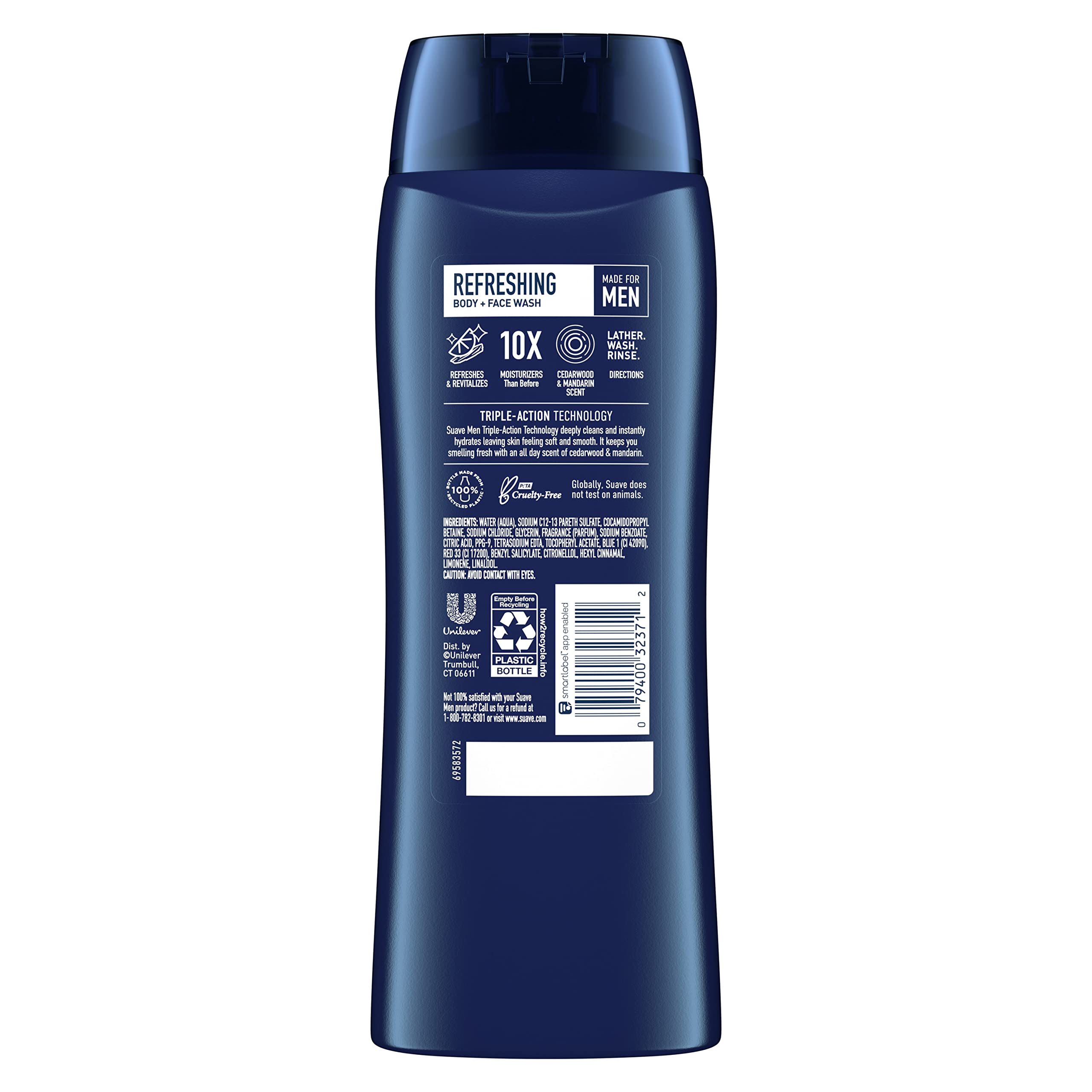 Suave Men Face & Body Wash 18 oz - Refreshing Moisturizing Cleanser for Men with All-Day Fresh Scent | Gentle Shower Gel for Face, Body & Post-Workout Use