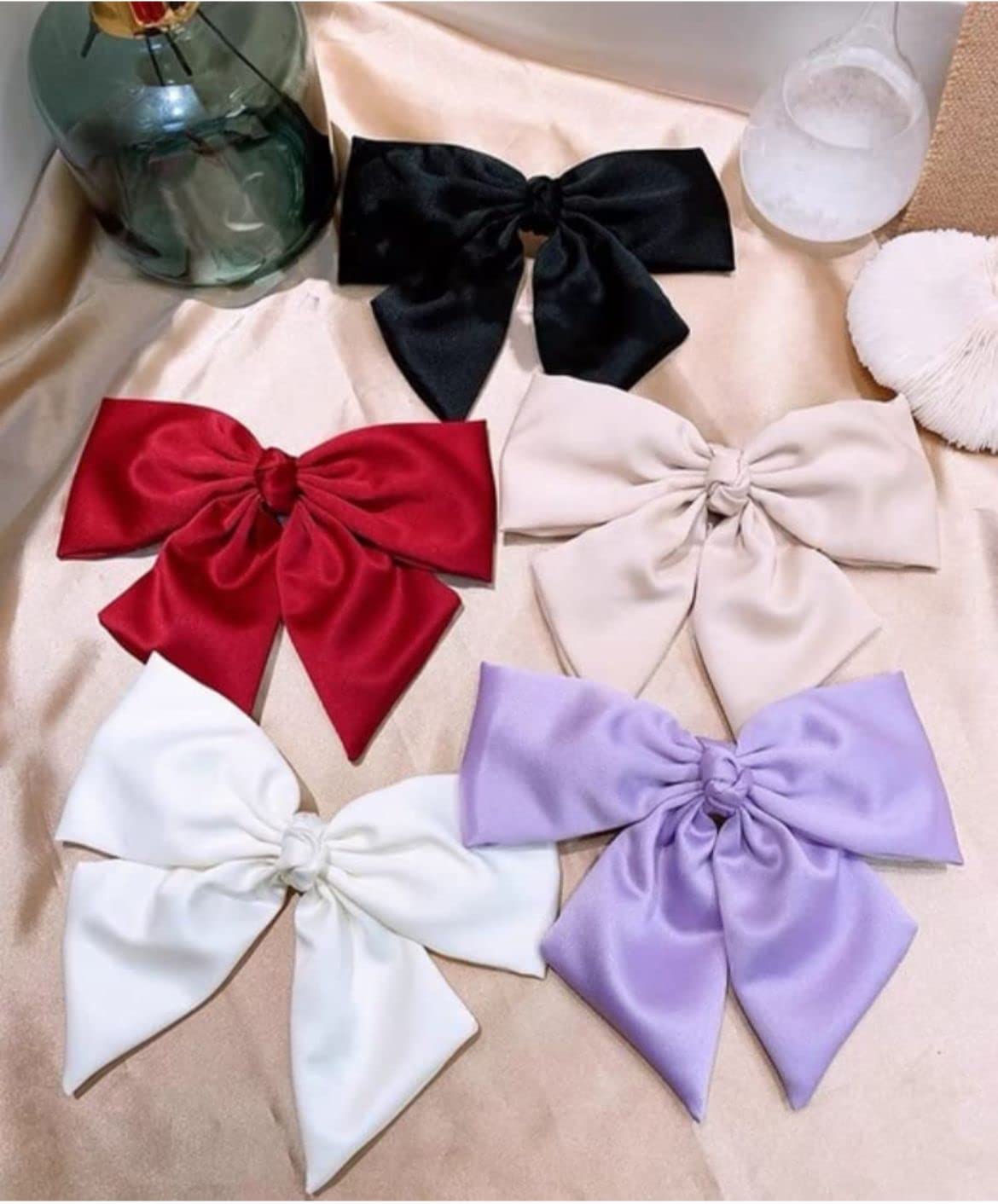 Radhya Satin Silk Hair Bows - 2-Piece Set of Large French Style Hair Clips for Women & Girls (Multicolor) | Valentine's Day Gift for Girlfriend, Wife | Perfect for Weddings, Parties & Everyday Fashion