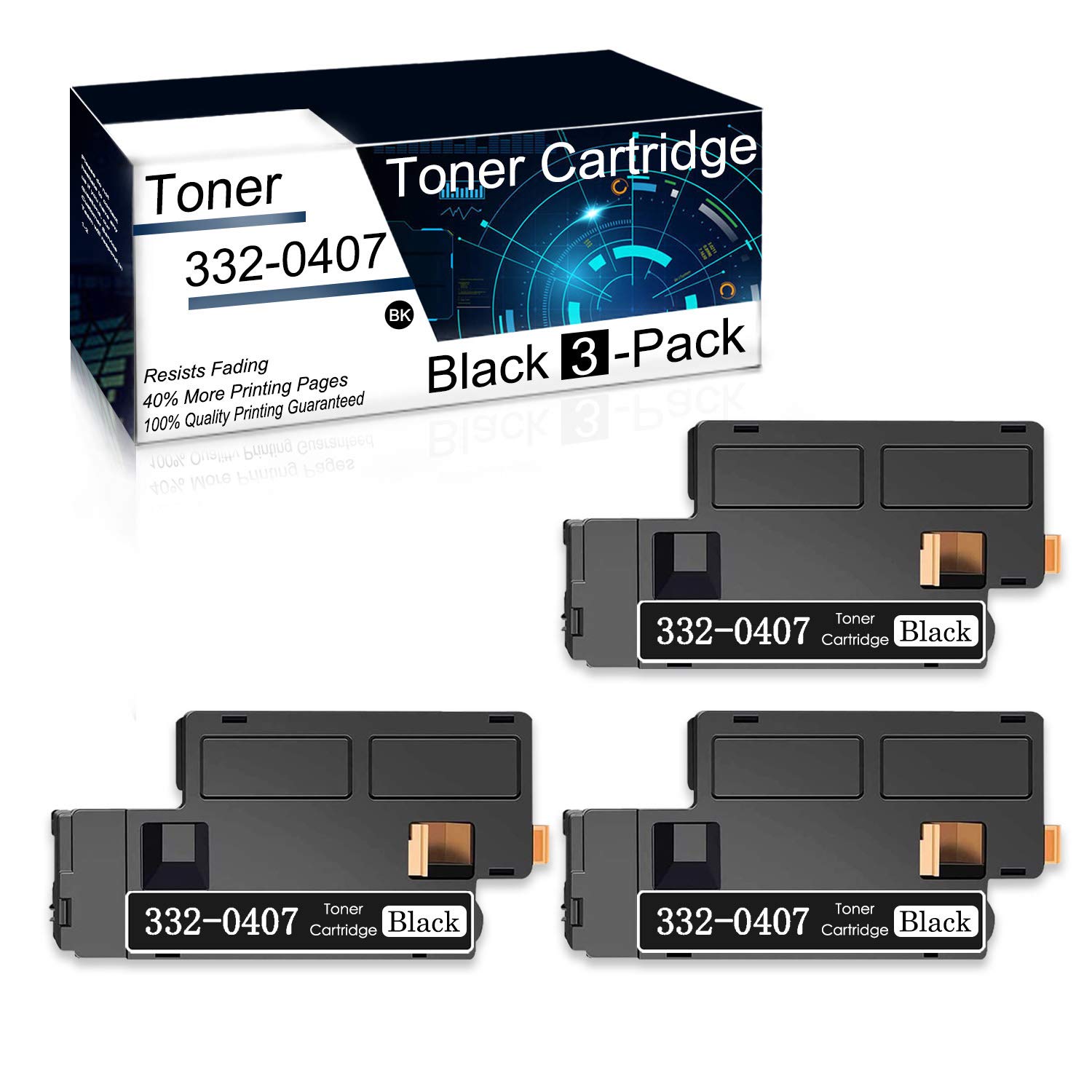 3-Pack Black Compatible 332-0407 Toner Cartridge for Dell C1760nw, 1355cnw, 1250c, C1765nfw, C1765nf, 1355cn, 1350cnw Printers - High-Quality Replacement for Home & Office Printing Needs