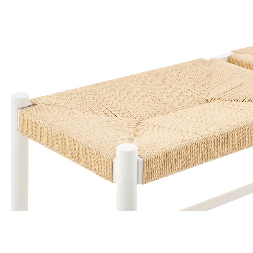 Amber Wooden Kitchen Dining Bench Chair Stool with Rattan Seat - Large Size in White/Natural - Perfect for Farmhouse Dining Rooms, Kitchen Islands & Breakfast Nooks