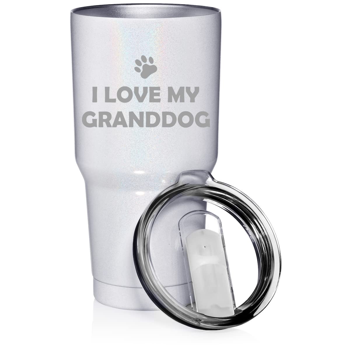 30 oz Stainless Steel Vacuum Insulated Tumbler - Leakproof Travel Mug for Coffee & Tea - Perfect Gift for Dog Lovers (I Love My Granddog Design, White Glitter) - Great for Camping, Commuting & Outdoor Adventures