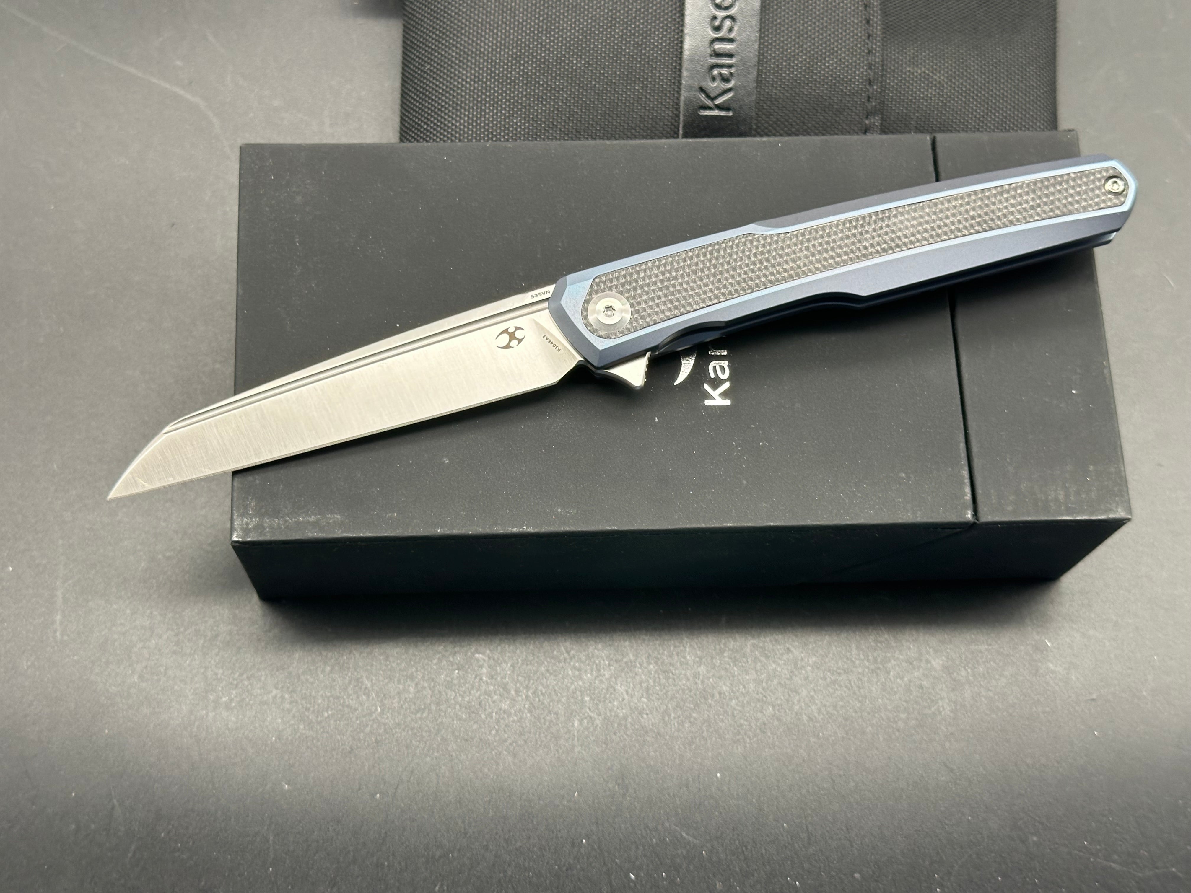 Kansept Arcus Frame Lock Folding Knife - Blue Titanium & Black Micarta Handle, 3.4
