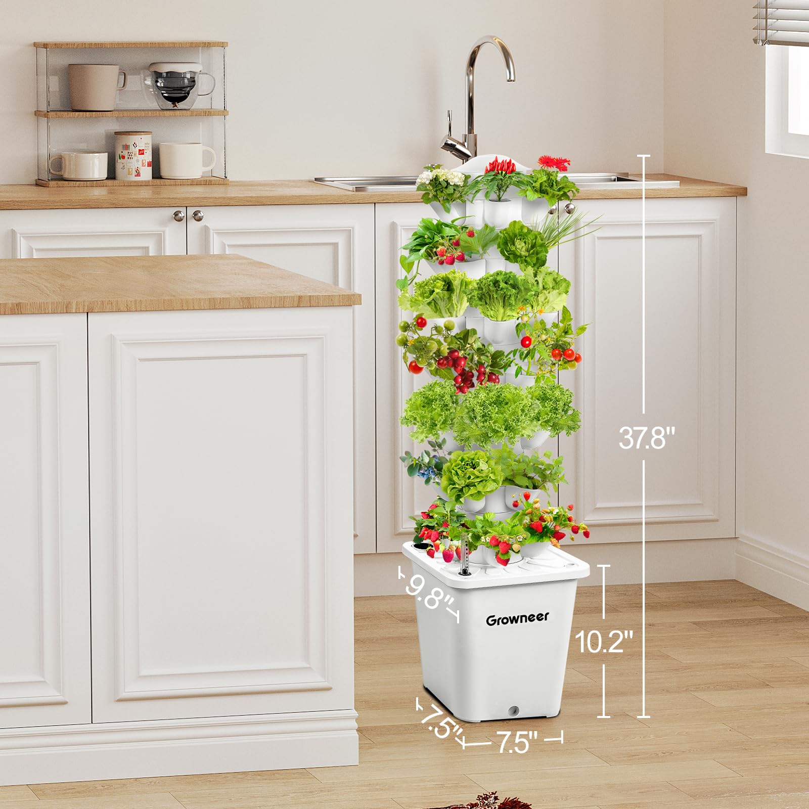 GROWNEER 35-Pod Hydroponic Growing System Tower - Indoor Vertical Garden Planter Kit for Herbs, Vegetables & Flowers | Smart Home Hydroponics for Small Spaces, Apartments & Urban Gardening