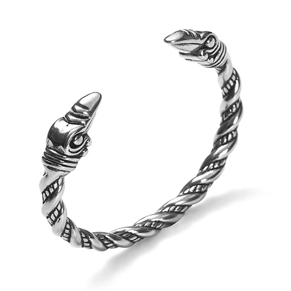 Viking Bracelet for Men - Adjustable Stainless Steel Norse Arm Ring with Raven Heads - Scandinavian Bangle Jewelry - Perfect for Viking Cosplay, Medieval Reenactments & Norse Fashion