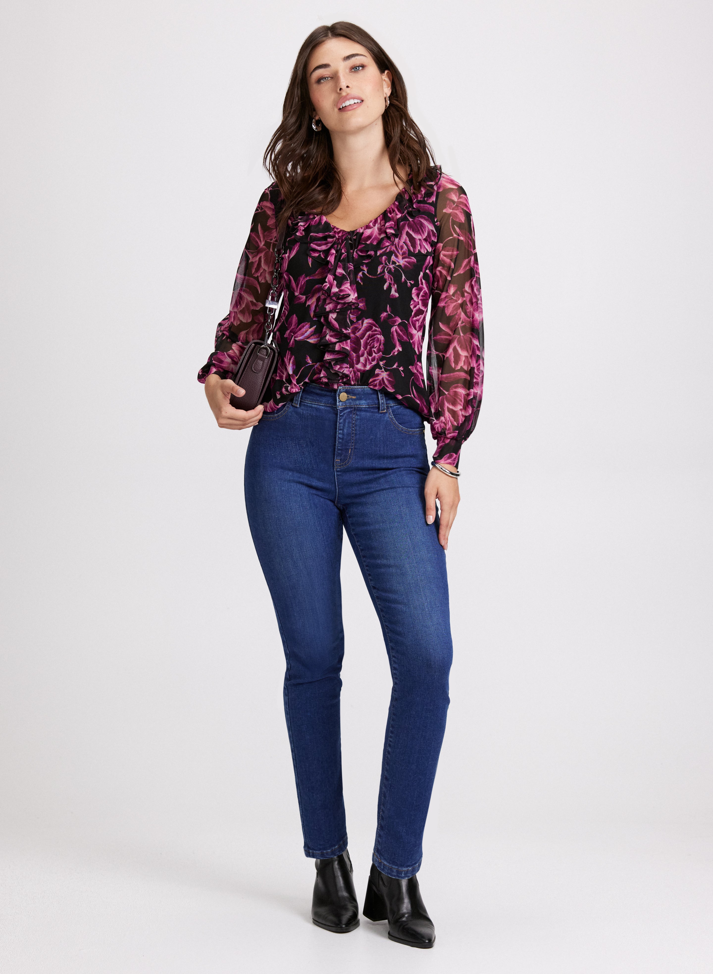 Floral Print Ruffled Blouse for Women - Elegant Flowy Summer Tops - Perfect for Casual Outings, Date Nights & Beach Vacations