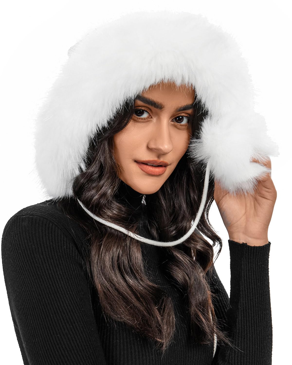 S.ROMZA Women's Faux Fur Knitted Beanie Hat with Pompom - Warm Winter Skull Cap with Ear Flaps - Soft Fleece Lined Snow Hat for Cold Weather - Perfect for Skiing, Snowboarding & Outdoor Activities