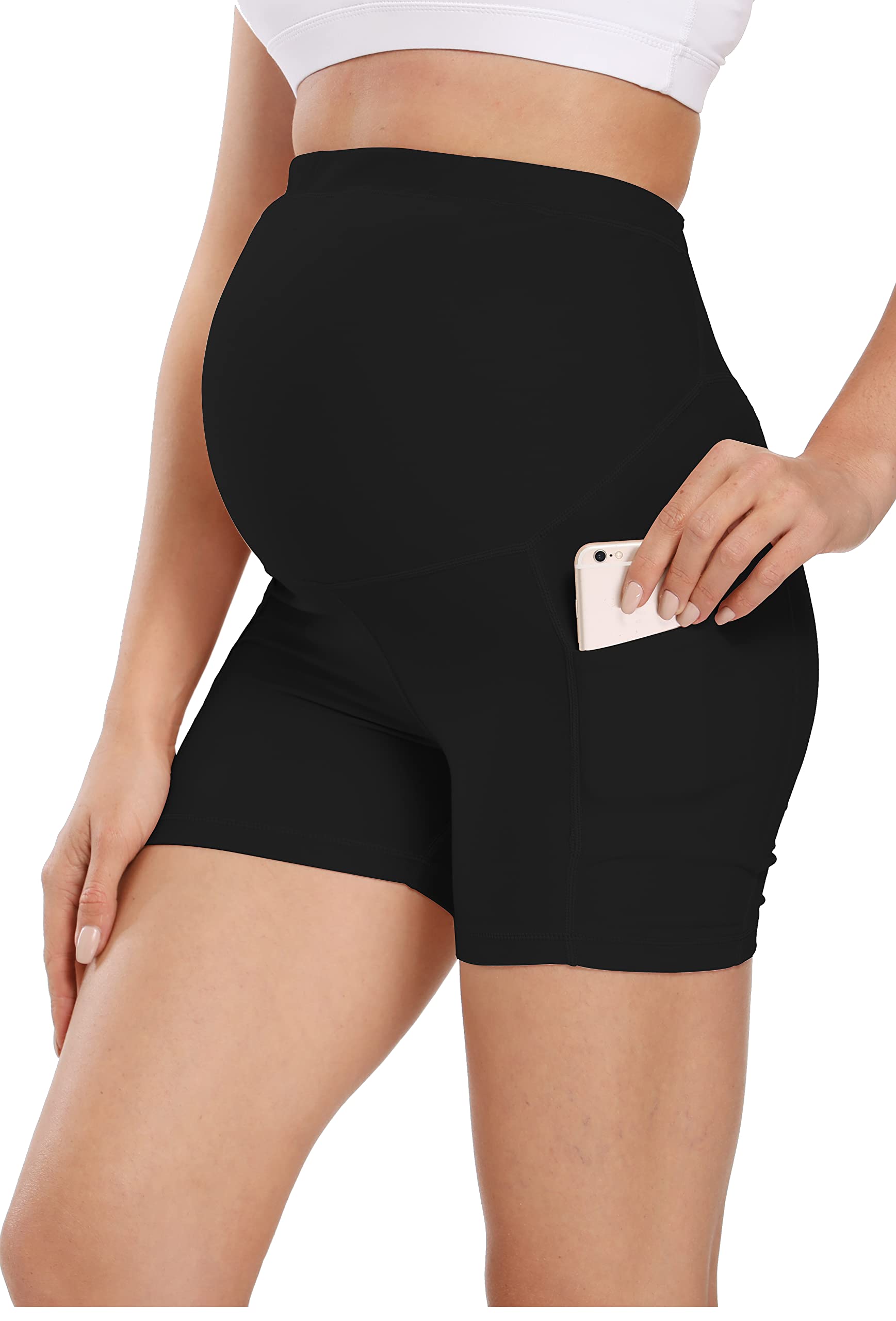 V VOCNI Women's Maternity Biker Shorts - High Waisted Active Running Bike Leggings for Yoga, Exercise & Walking - Perfect for Pregnancy Workouts, Gym & Outdoor Activities