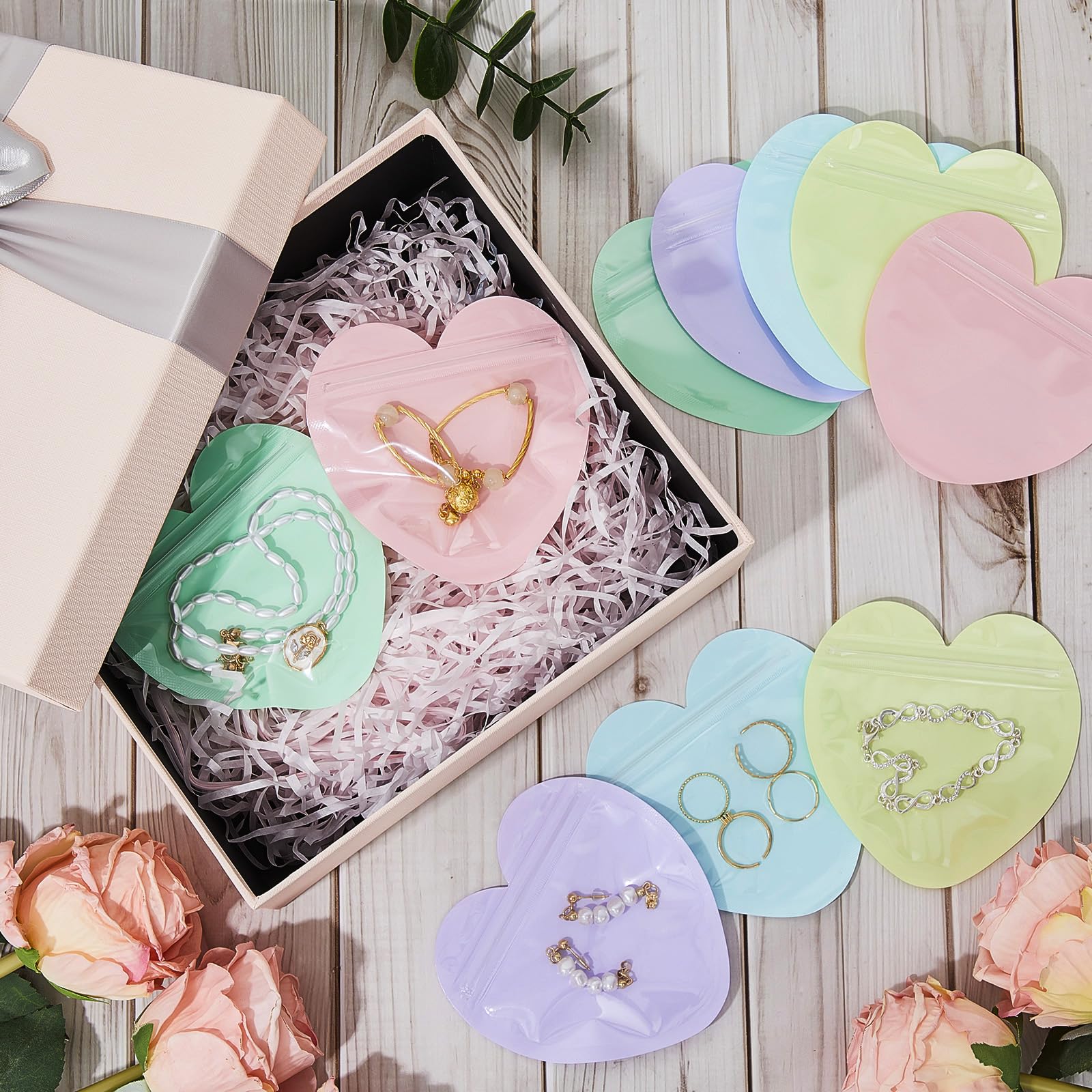 300 Pcs Heart-Shaped Jewelry Gift Bags - Small Clear Resealable Plastic Pouches for Rings, Earrings & Necklaces - Perfect for Wedding Favors, Birthday Party Gifts & Business Packaging Supplies