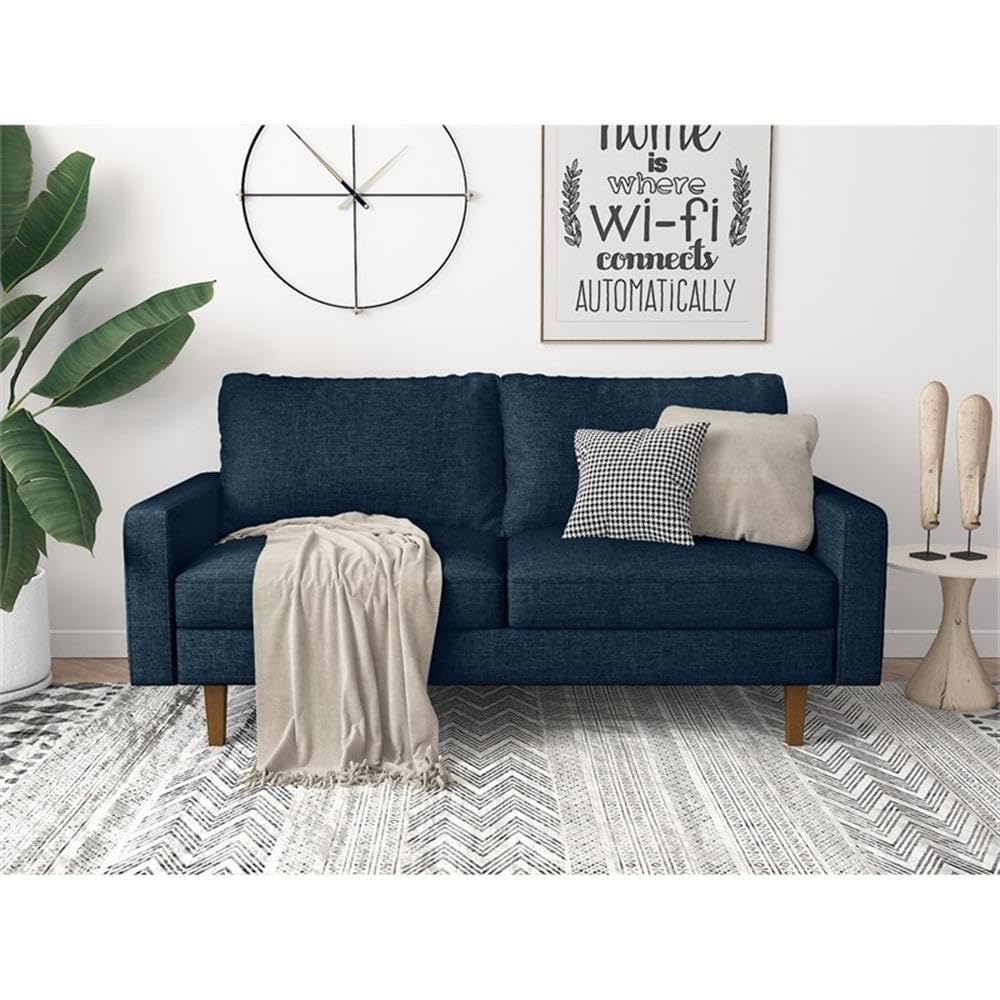 Premium Dark Blue Ashton Linen Sofa for Living Room - Modern Comfortable Couch with Solid Wood Frame | Perfect for Small Spaces, Apartments & Cozy Home Decor