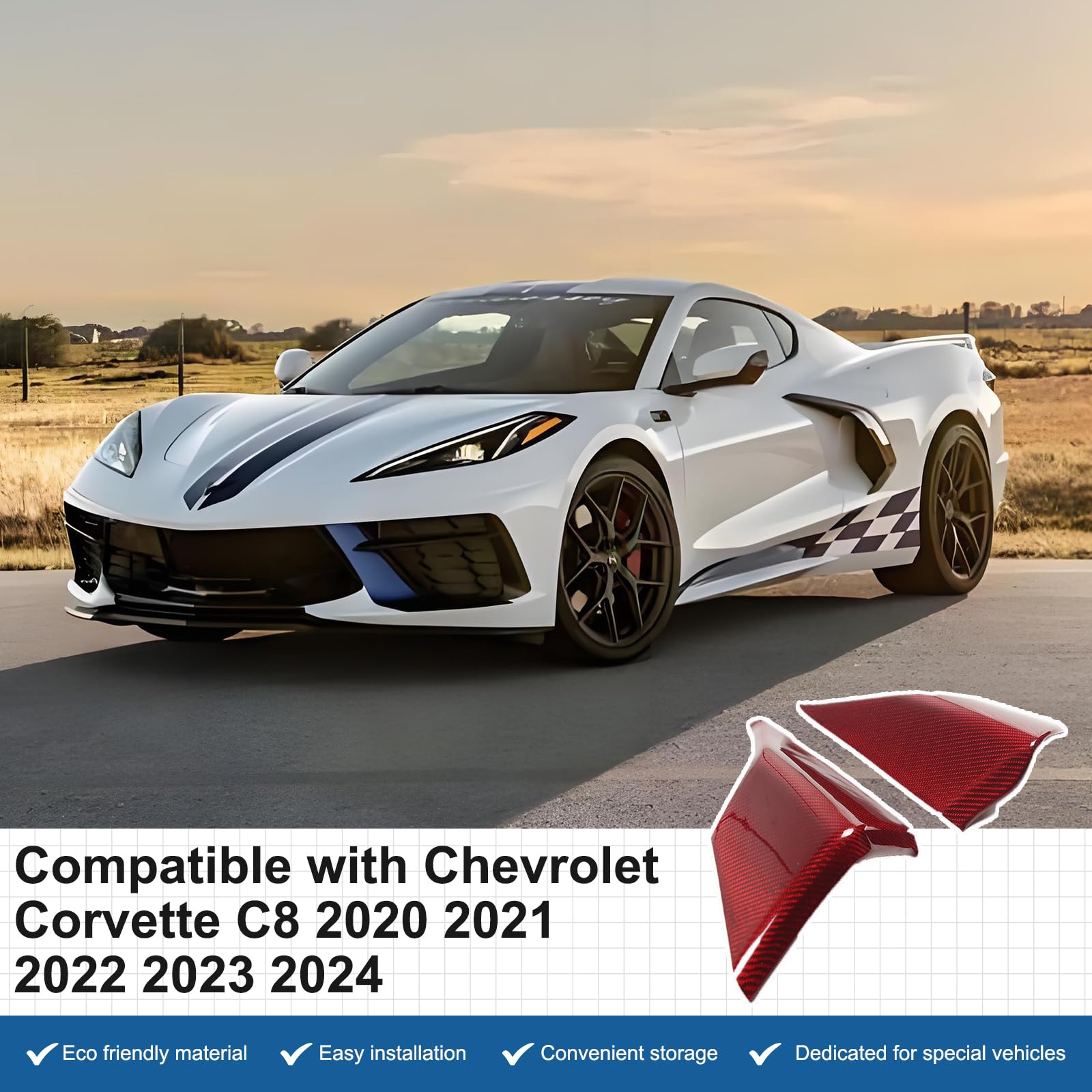 **Real Carbon Fiber Dashboard Panel Cover Trim for Chevrolet Corvette C8 2020-2023 – 2PCS Dash Board Speedometer & Side Instrument Hood Panel (Red Carbon) – Upgrade Interior & Protect from Scratches**