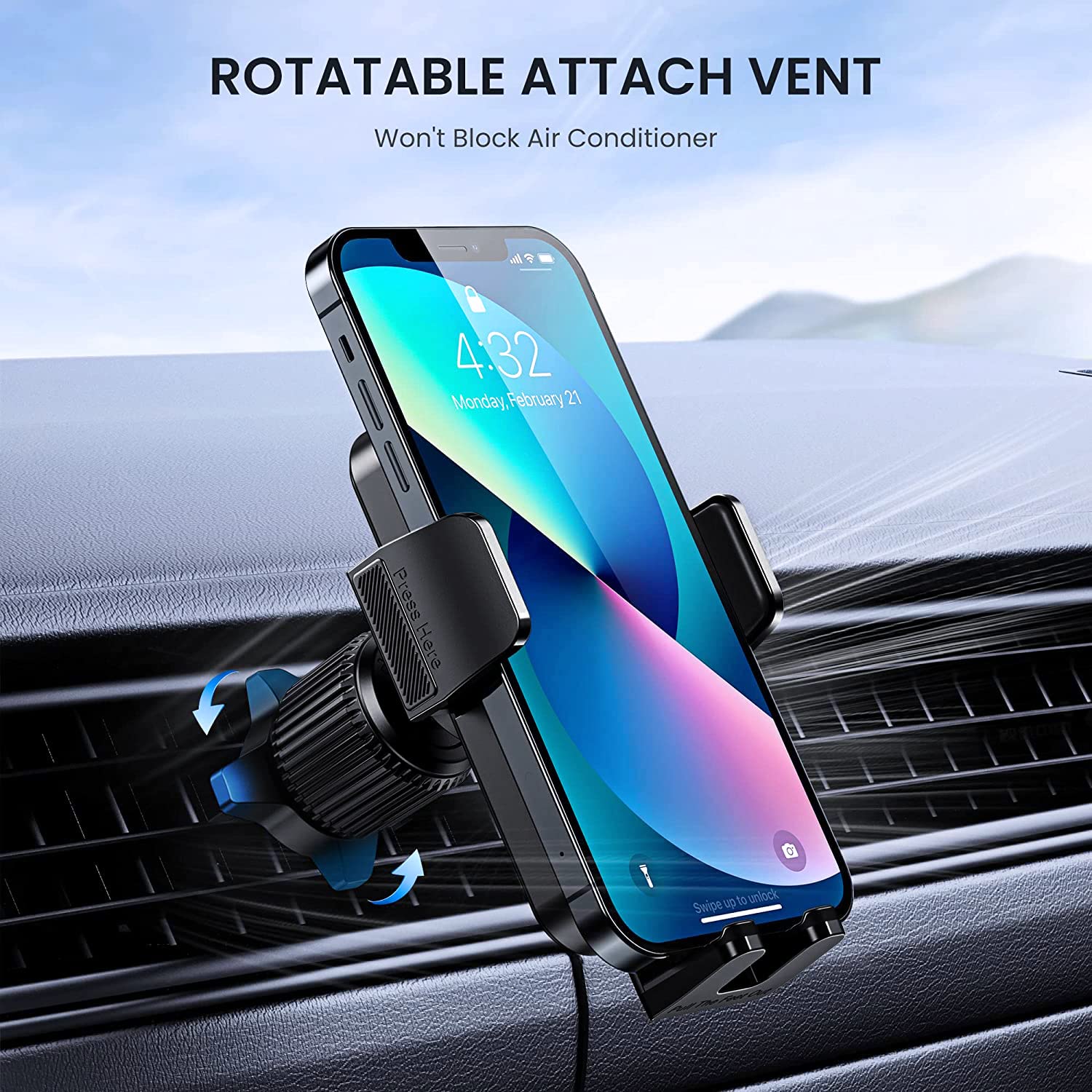 Military-Grade Car Vent Phone Mount - Universal Smartphone Holder for iPhone & Thick Cases - Secure Air Vent Clip Car Cradle for Safe Driving & Hands-Free Navigation