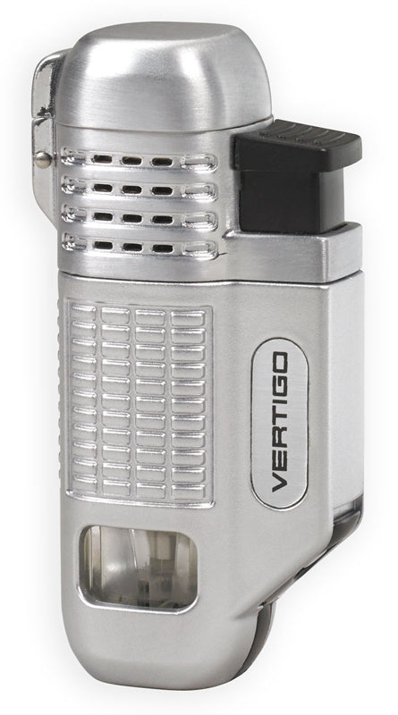 Vertigo Equalizer Quad Torch Lighter - Silver & Brushed Chrome Finish | Windproof Butane Lighter for Cigars, Candles, Camping & Outdoor Use