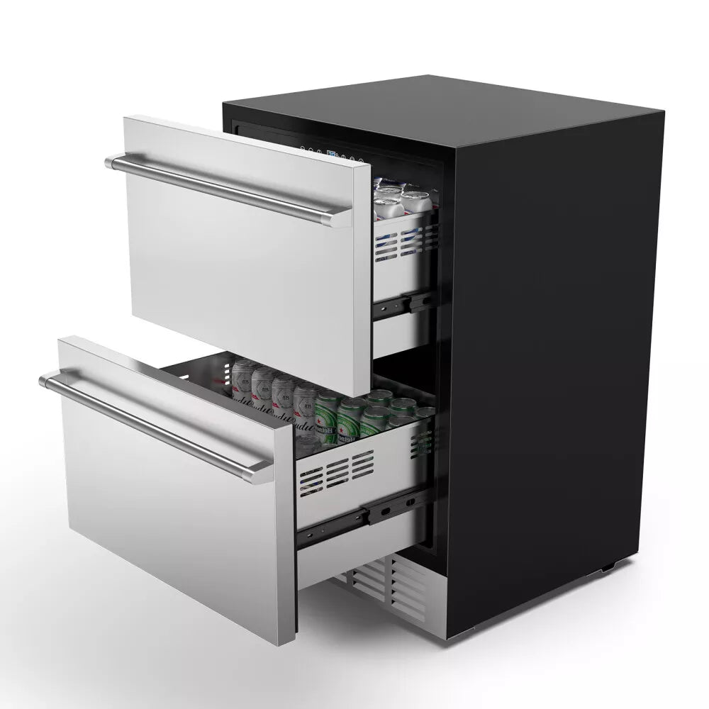 Premium 5.3 Cu.Ft. Stainless Steel Built-In Undercounter Wine Beverage Refrigerator with Double Drawers - SAK92576 - Perfect for Home Bars, Restaurants, and Entertaining Spaces