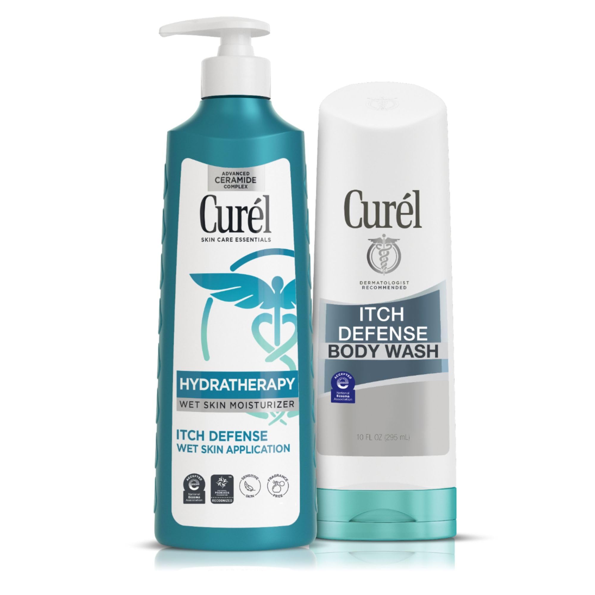 Curel Hydra Therapy Itch Defense Moisturizer & Body Wash Set for Dry, Itchy Skin - Wet Skin Lotion + Daily Cleanser (12oz & 10oz, 2-Pack) | Soothe & Hydrate Sensitive Skin After Shower or Bath