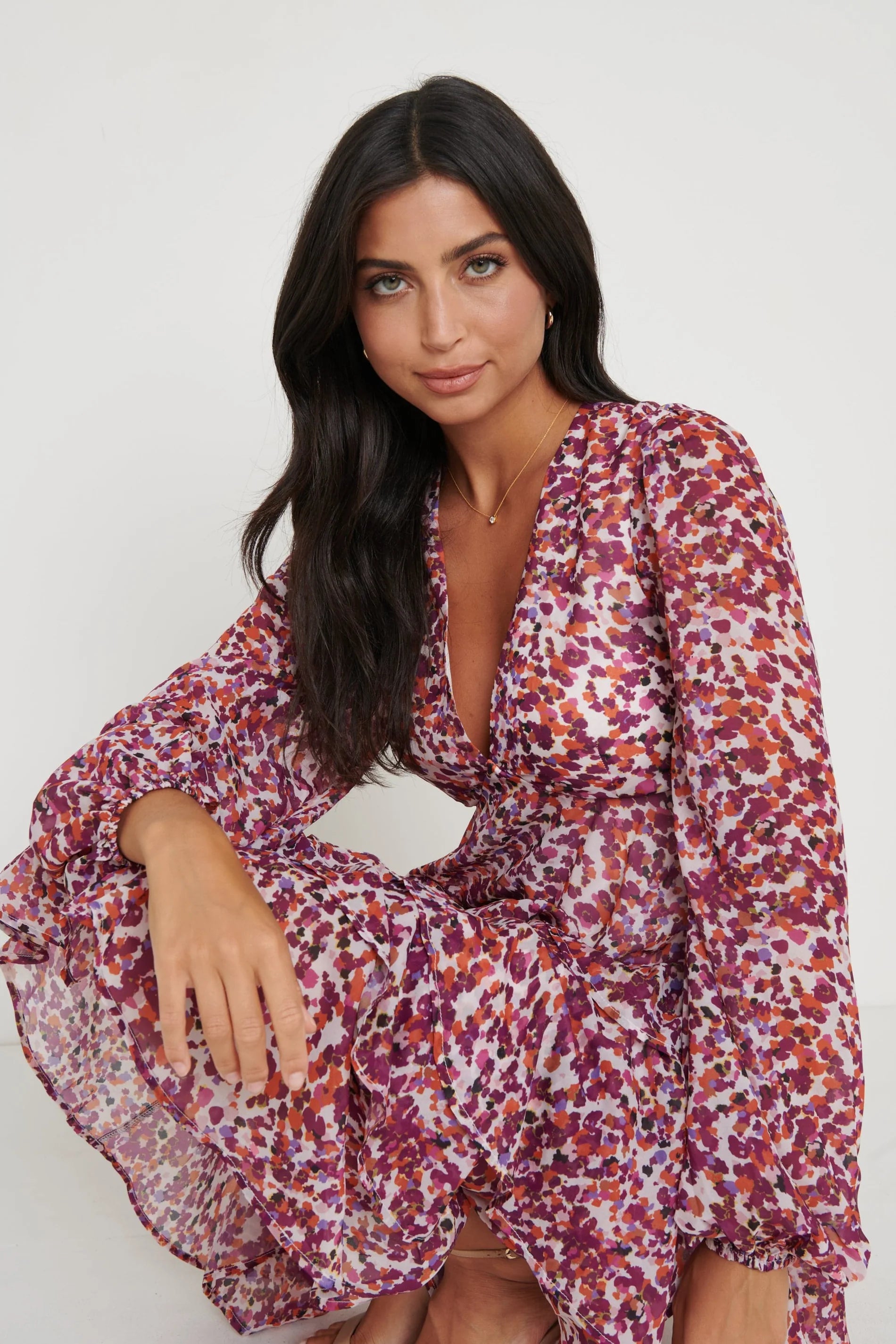Ashton Ruffle Midi Dress - Coral Abstract Print Flowy Summer Dress for Women | Perfect for Beach Vacations, Date Nights & Casual Outings