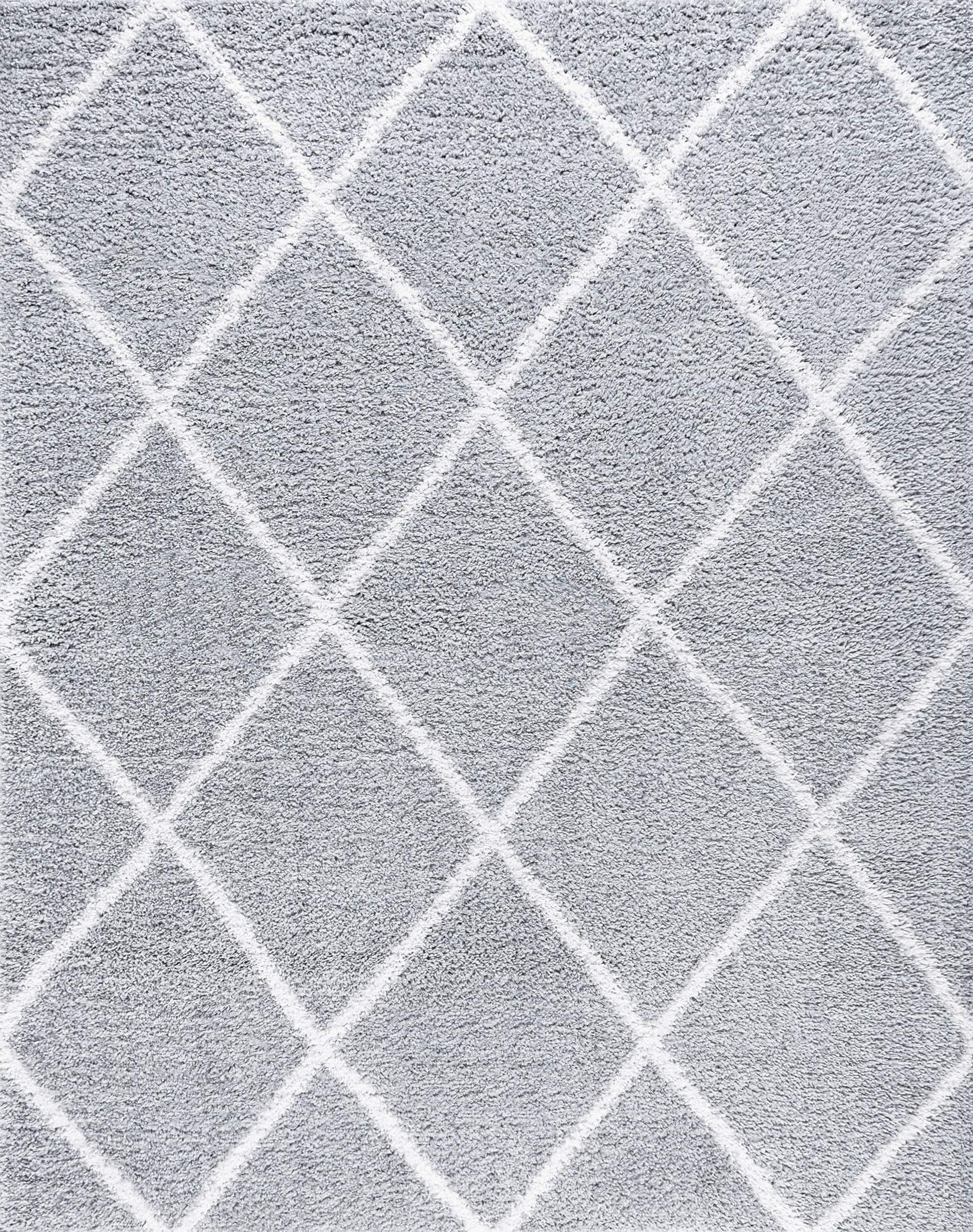 Derry Silver Large 8x10 Shag Rug - Soft Plush Area Carpet for Living Room, Bedroom, Dining Room | Indoor Entryway, Foyer, Kitchen & Bath Decor | Transitional Shaggy Diamond Pattern - Cozy Home & Office Flooring Solution