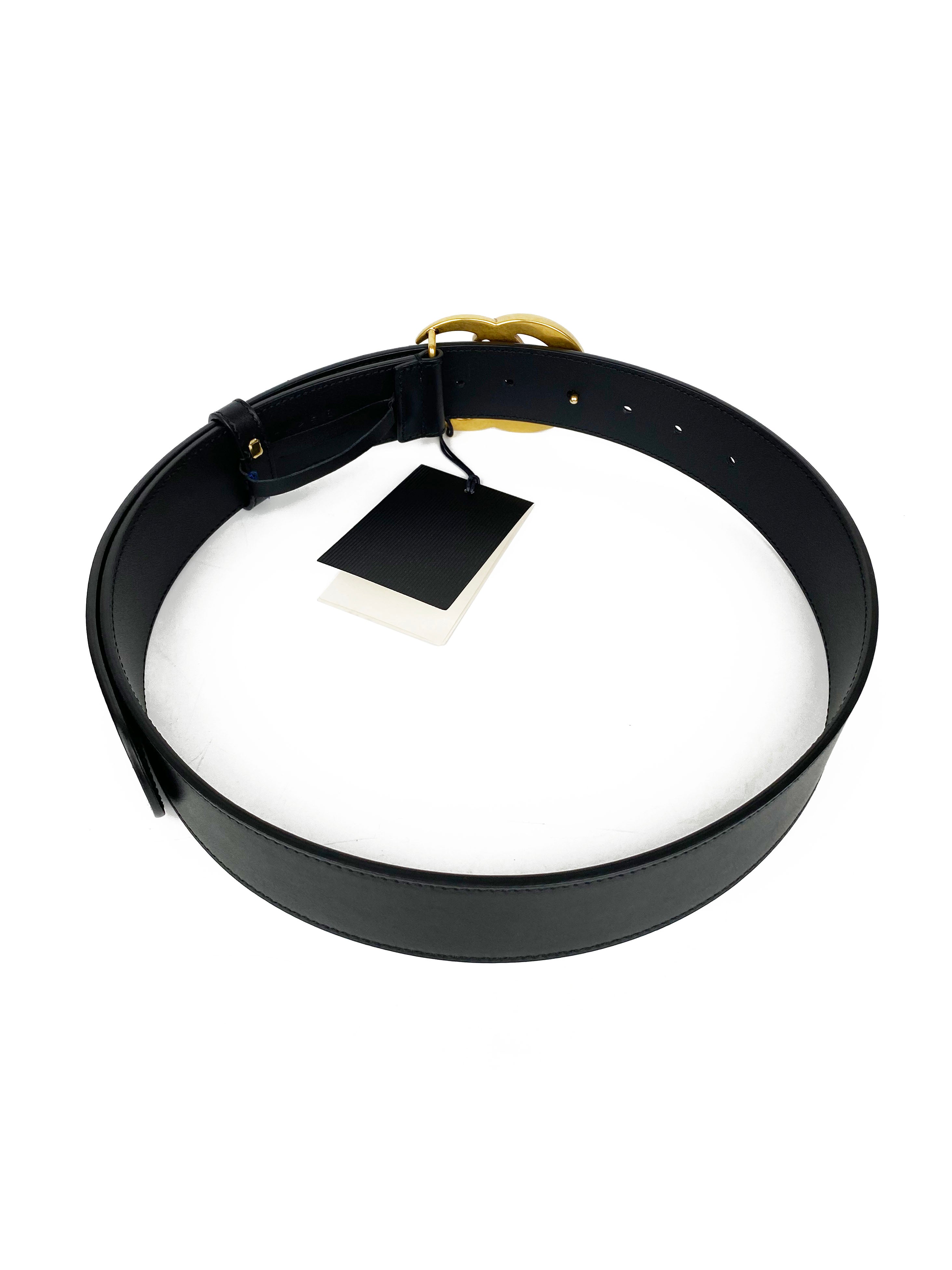 Gucci GG Black Marmont Belt with Shiny Gold Buckle - 80cm Genuine Leather Waist Belt for Women | Perfect for Jeans, Dresses & Office Wear