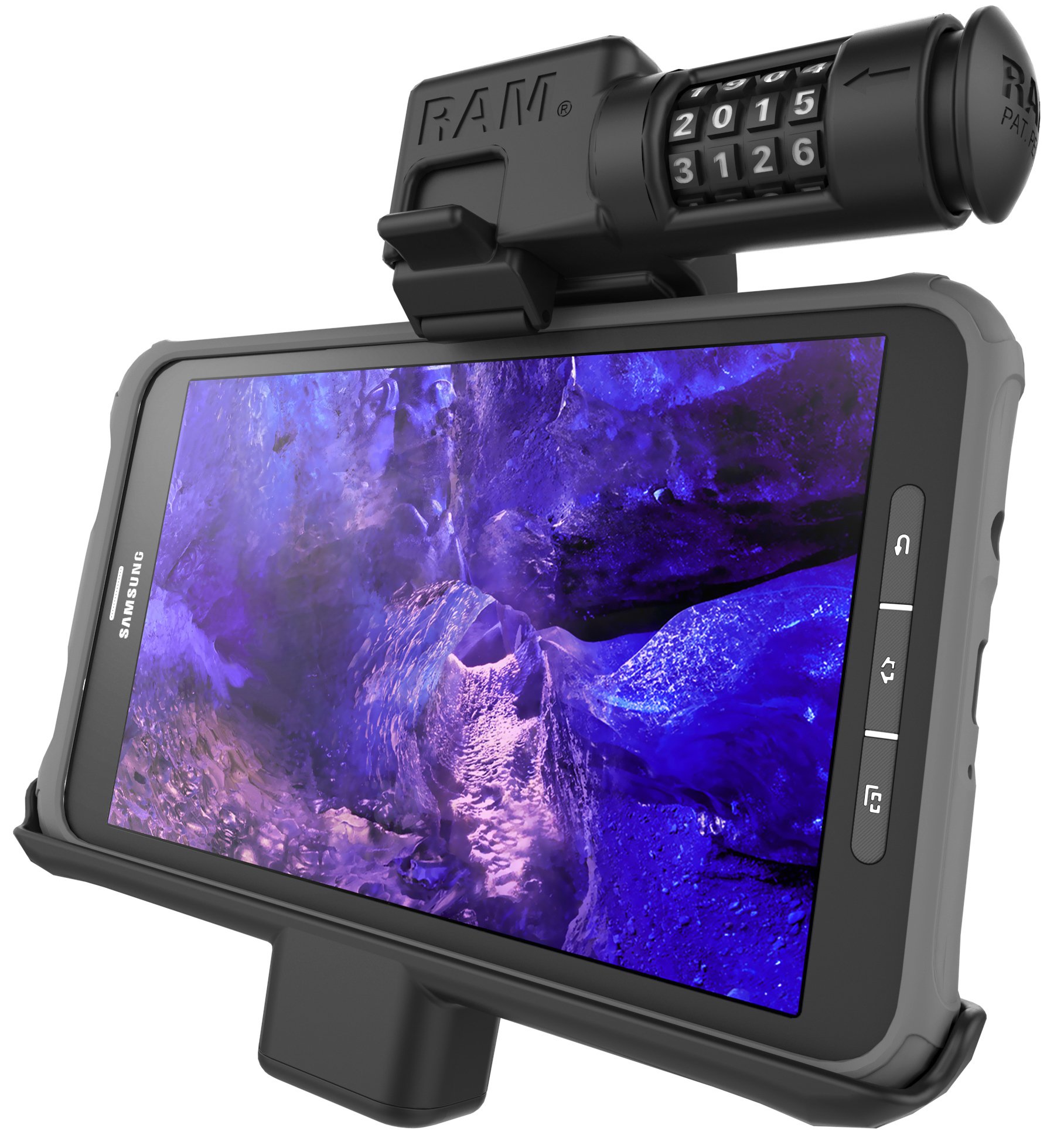 RAM-HOL-SAM7PCLU 三星Galaxy Tab Active2 车载支架 带密码锁 防震防滑 适用于卡车、叉车、工程车等移动设备固定