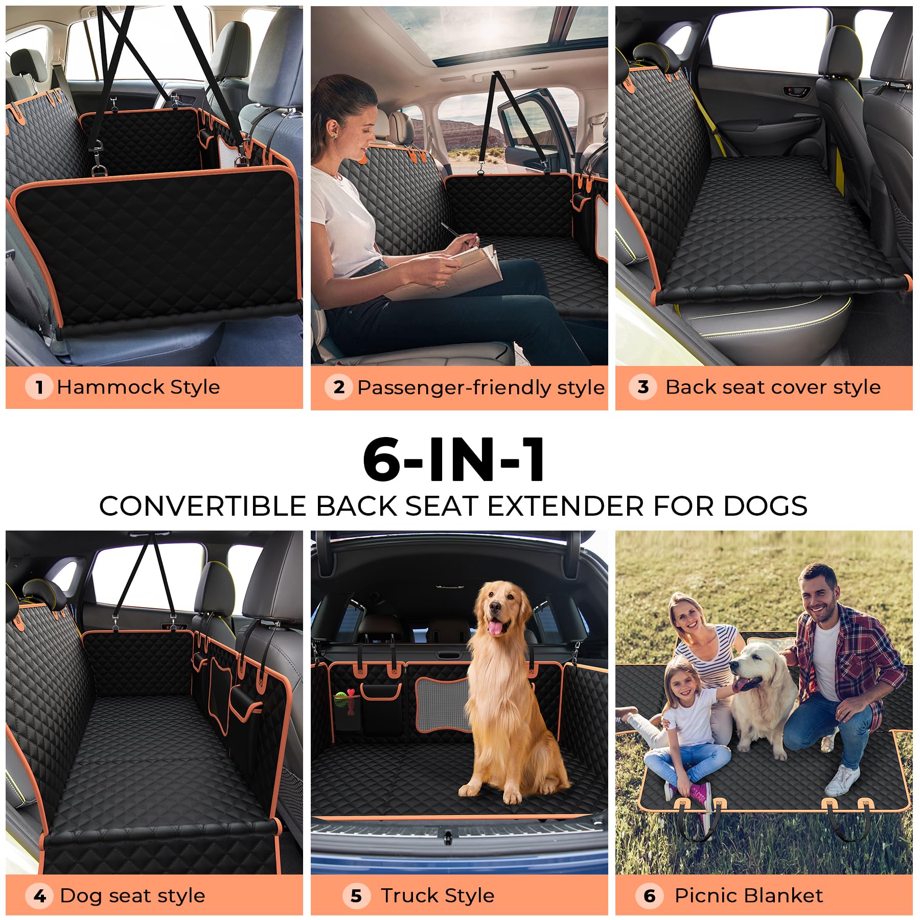 **Heavy-Duty Dog Car Seat Cover for Back Seat - 450 lbs Capacity, Waterproof Pet Hammock with Hard Bottom - Perfect for SUVs, Trucks & Cars - Protects Seats from Dirt, Hair & Scratches**