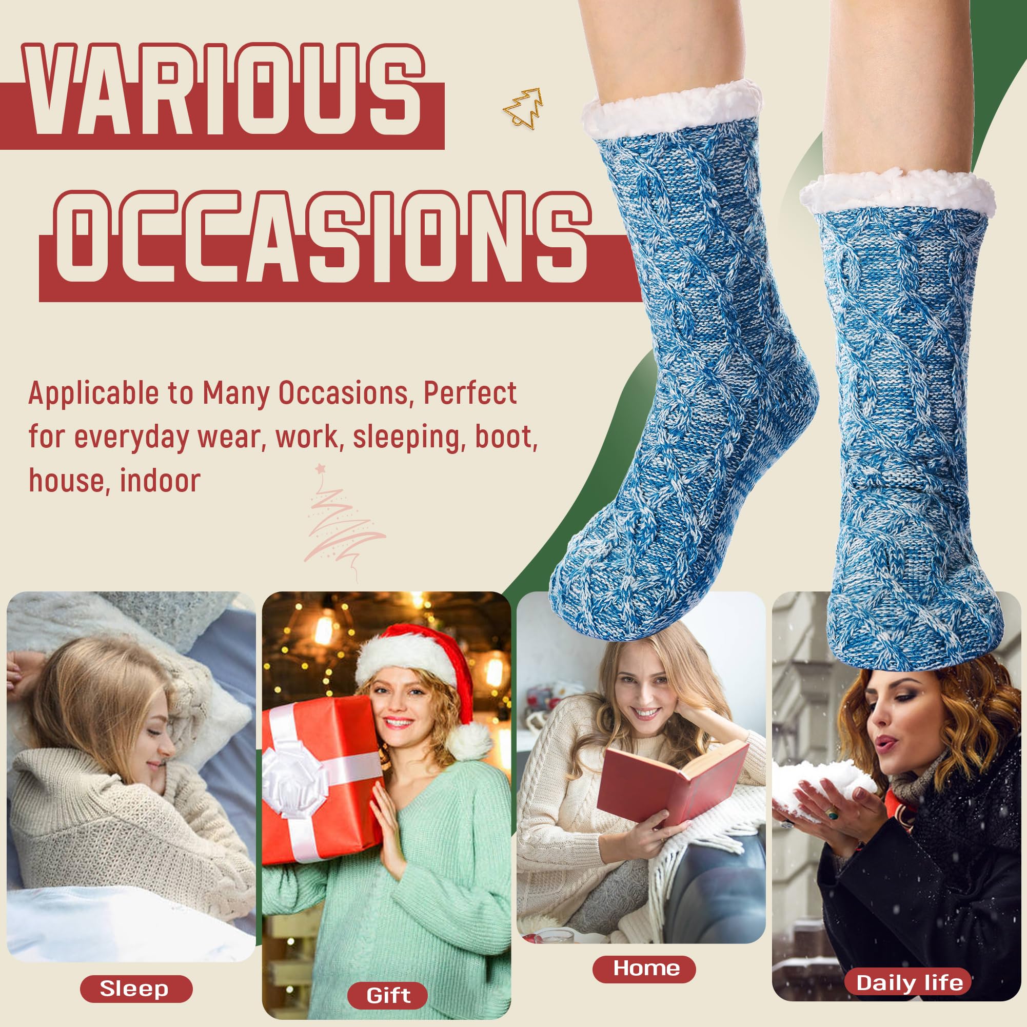 DoSmart Women's Fuzzy Slipper Socks - Winter Thermal Fleece-Lined with Snowflake Design - Ultra Soft & Warm Indoor Home Socks for Christmas Gifts, Cozy Lounge Wear & Housewarming Presents