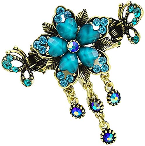 Vintage Metal Hair Claw Clip with Tassel Dangle - Blue Retro Hair Clips for Women | Perfect for Updos, Ponytails & Boho Hairstyles
