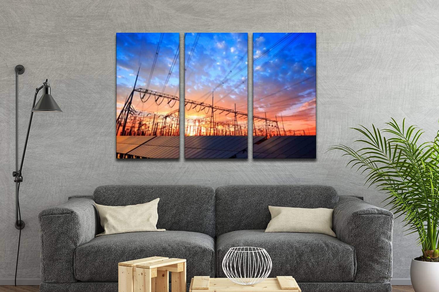 Blaverr 3-Panel Modern Wall Art - Solar Photovoltaic Panels & Substations Evening Landscape Canvas Prints for Home Decor | Living Room, Bedroom, Office Ready-to-Hang Painting Set | Perfect for Contemporary Interior Design & Gift Giving