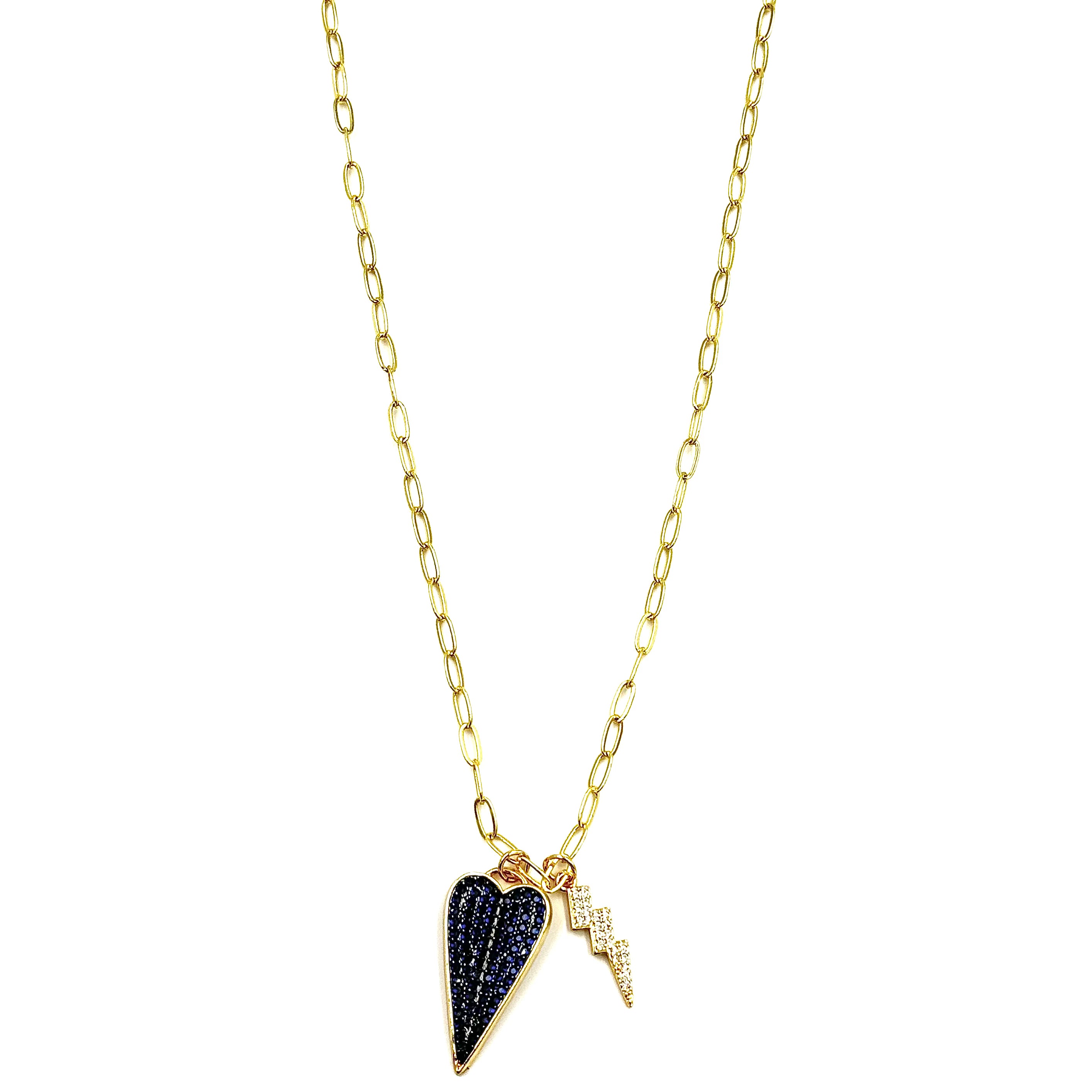 Ashley Gold Stainless Steel Gold Plated CZ Heart & Lightning Bolt Charm Necklace for Women - Elegant Jewelry Gift for Valentine's Day, Anniversary & Special Occasions