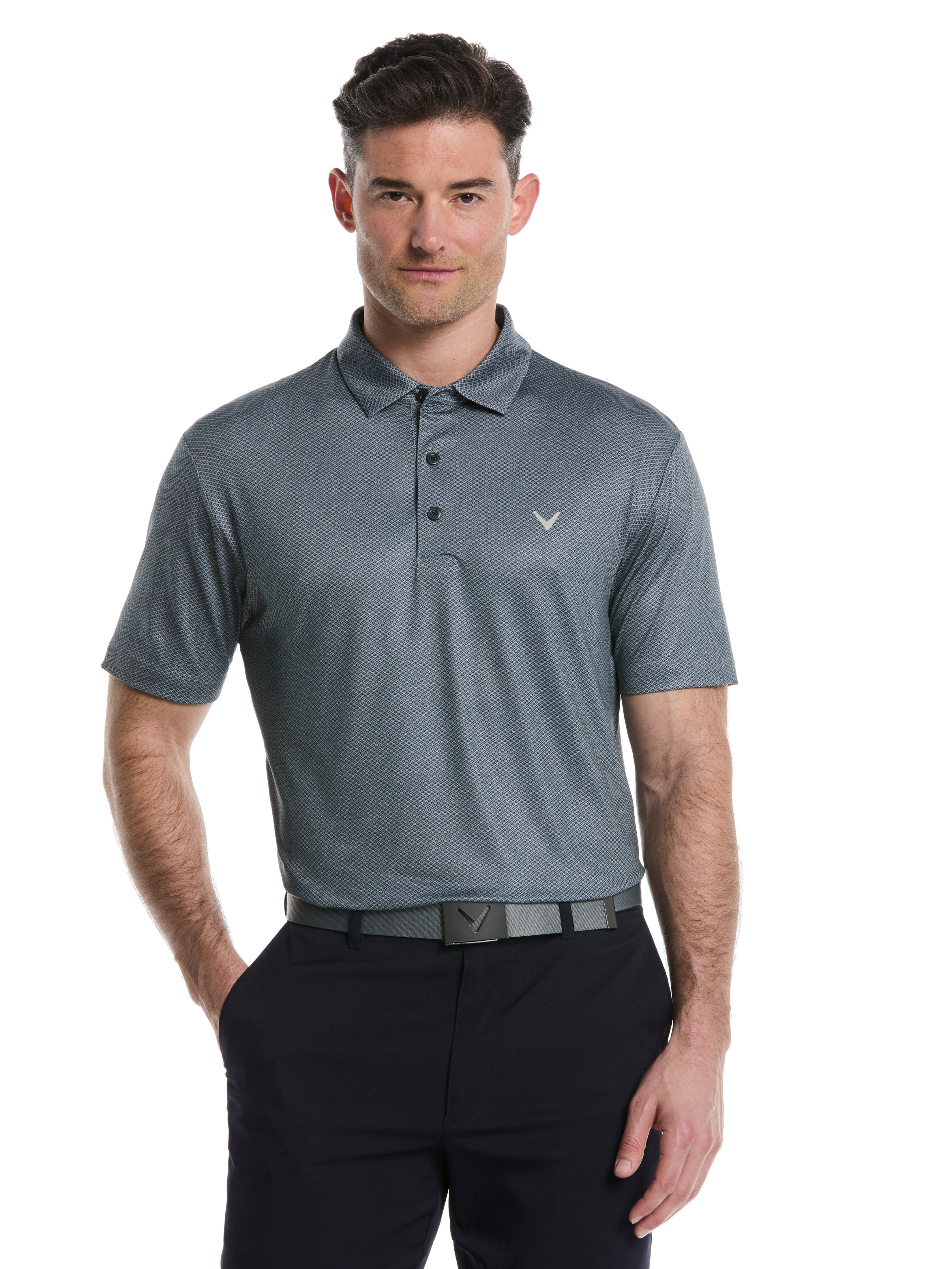 Men's Heather Geo Print Golf Polo Shirt - Breathable & Stylish for Golf, Casual Wear & Outdoor Activities