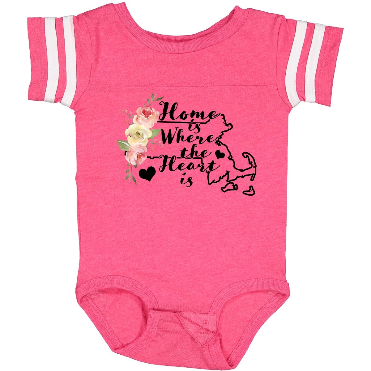 Inktastic Massachusetts Home is Where The Heart is Watercolor Baby Bodysuit - Soft Cotton Infant Onesie for Newborns, Baby Showers & Family Photos