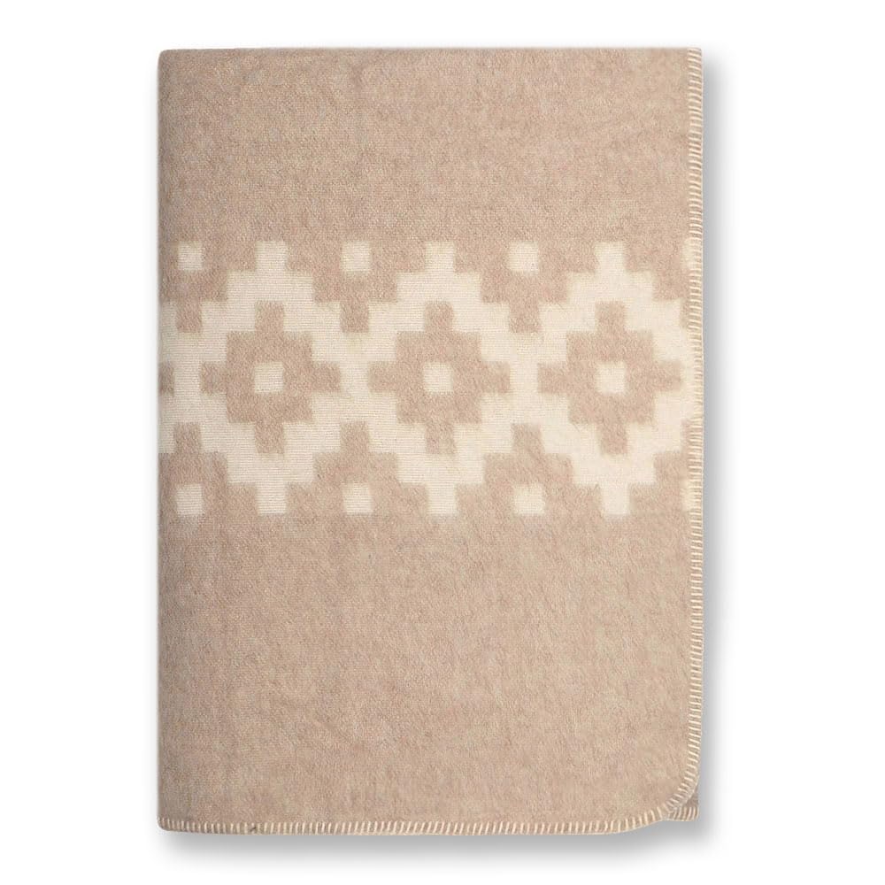 Premium Thick Alpaca Wool Blanket - Heavyweight Warm Winter Blanket for Camping, Travel & Home - Soft Peruvian Throw Blanket Queen Size with Ethnic Design (Beige-Ivory) - Perfect for Cozy Nights, Outdoor Adventures & Boho Home Decor