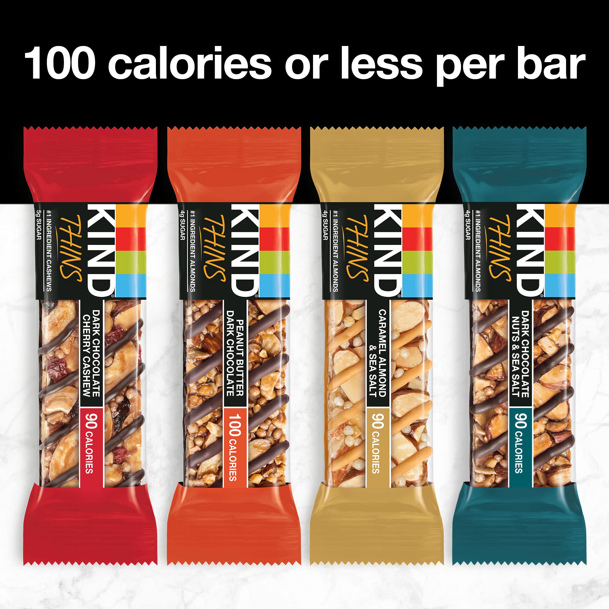 KIND Thins Variety Pack - Peanut Butter Dark Chocolate & Dark Chocolate Cherry Cashew | Healthy Low Calorie Snacks (20 Count) | Perfect for Office, Travel & On-the-Go Nutrition