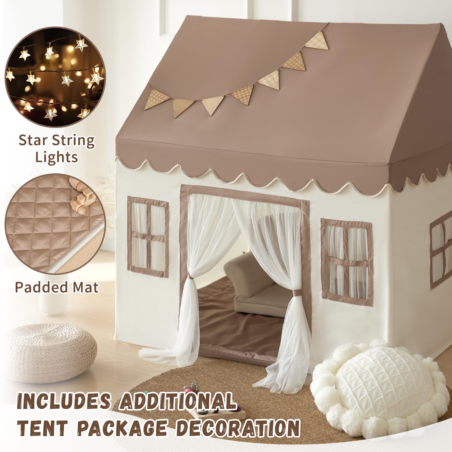 Kids Play Tent with Soft Padded Mat - Large Indoor Playhouse for Boys & Girls, Toddler Castle Bed Tent for Bedroom & Playroom - Perfect for Imaginative Play, Nap Time & Sleepovers